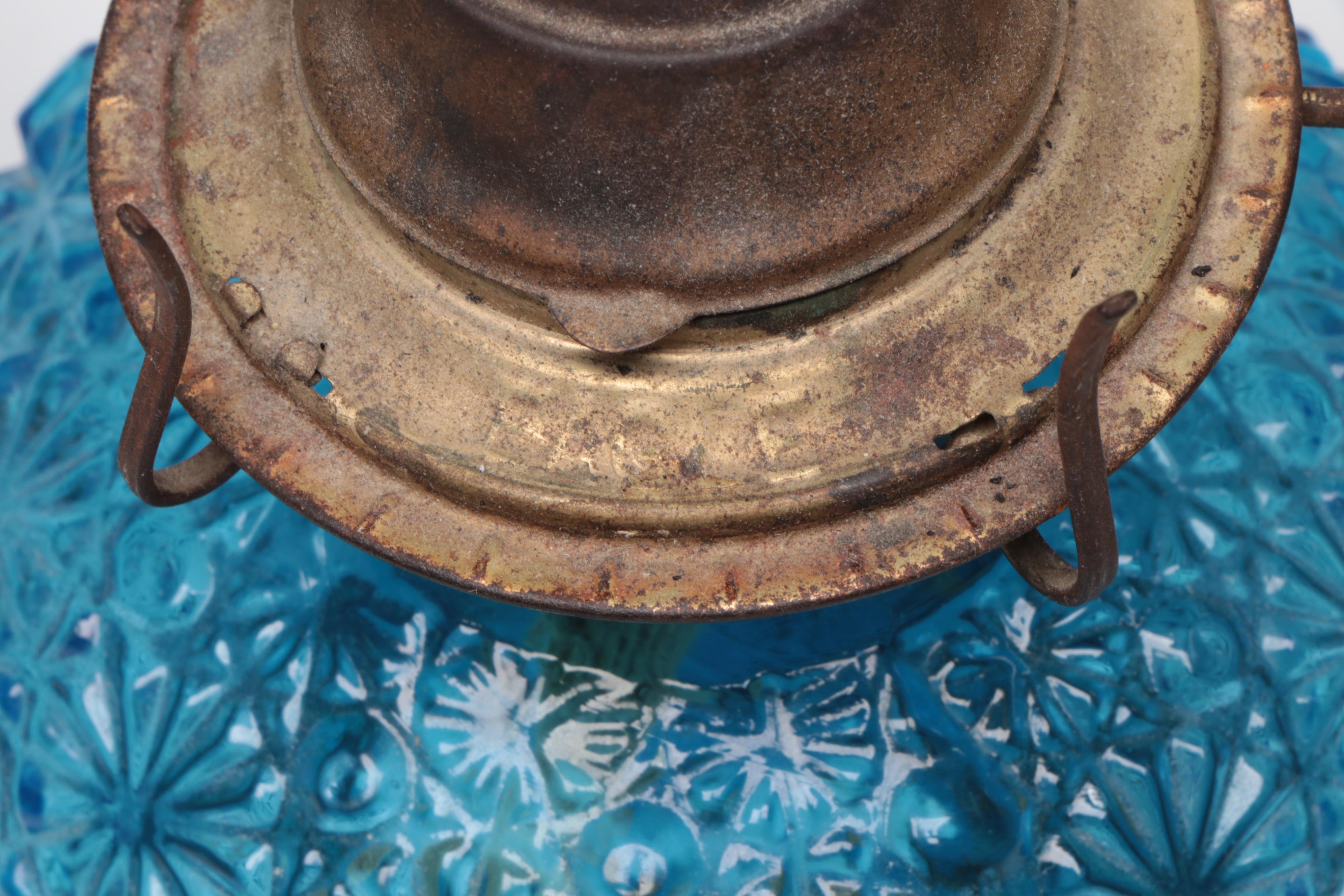 Pressed Glass Oil Lamps and Forged Metal Double Candle Stand