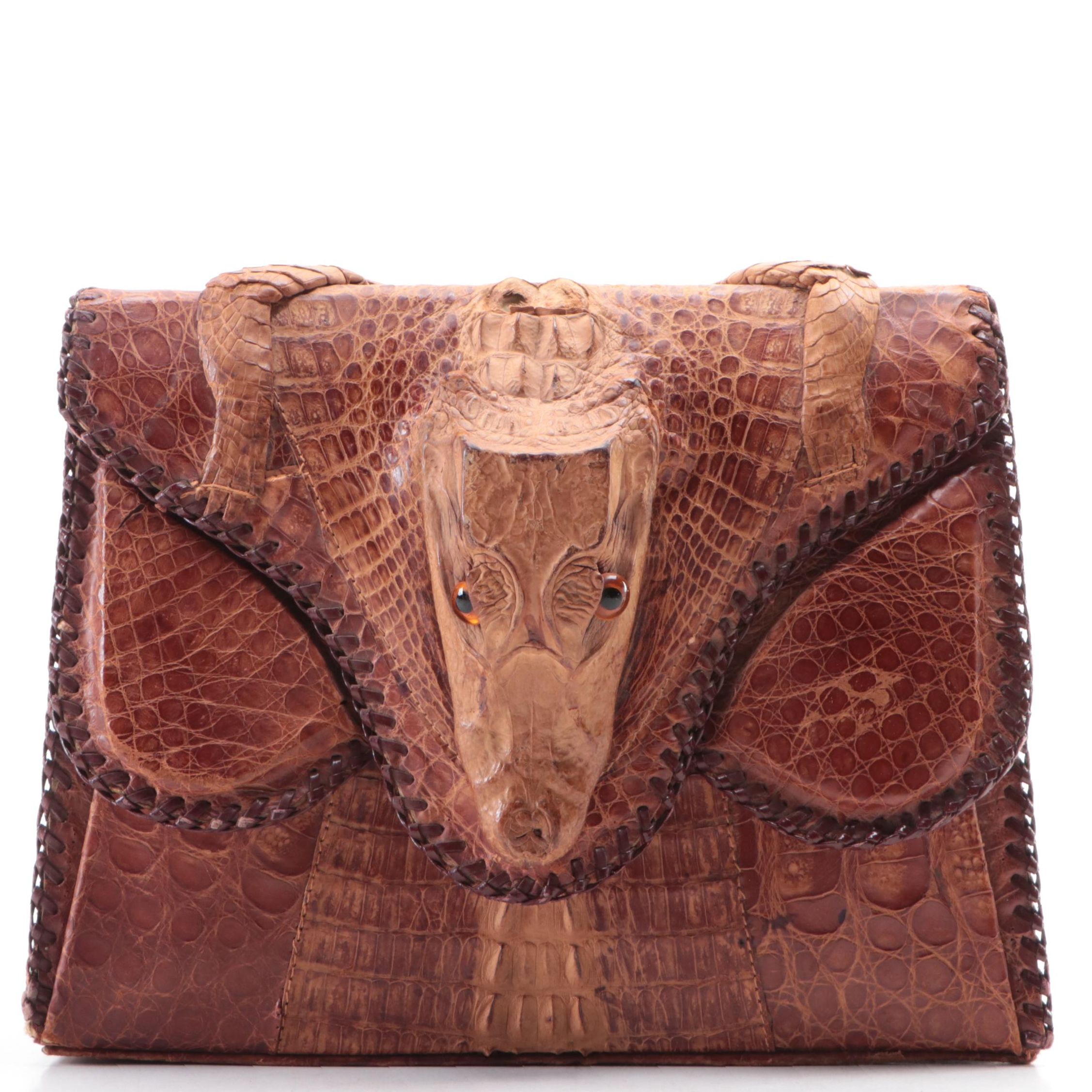 Brown Cuban Caiman Alligator Leather Clutch