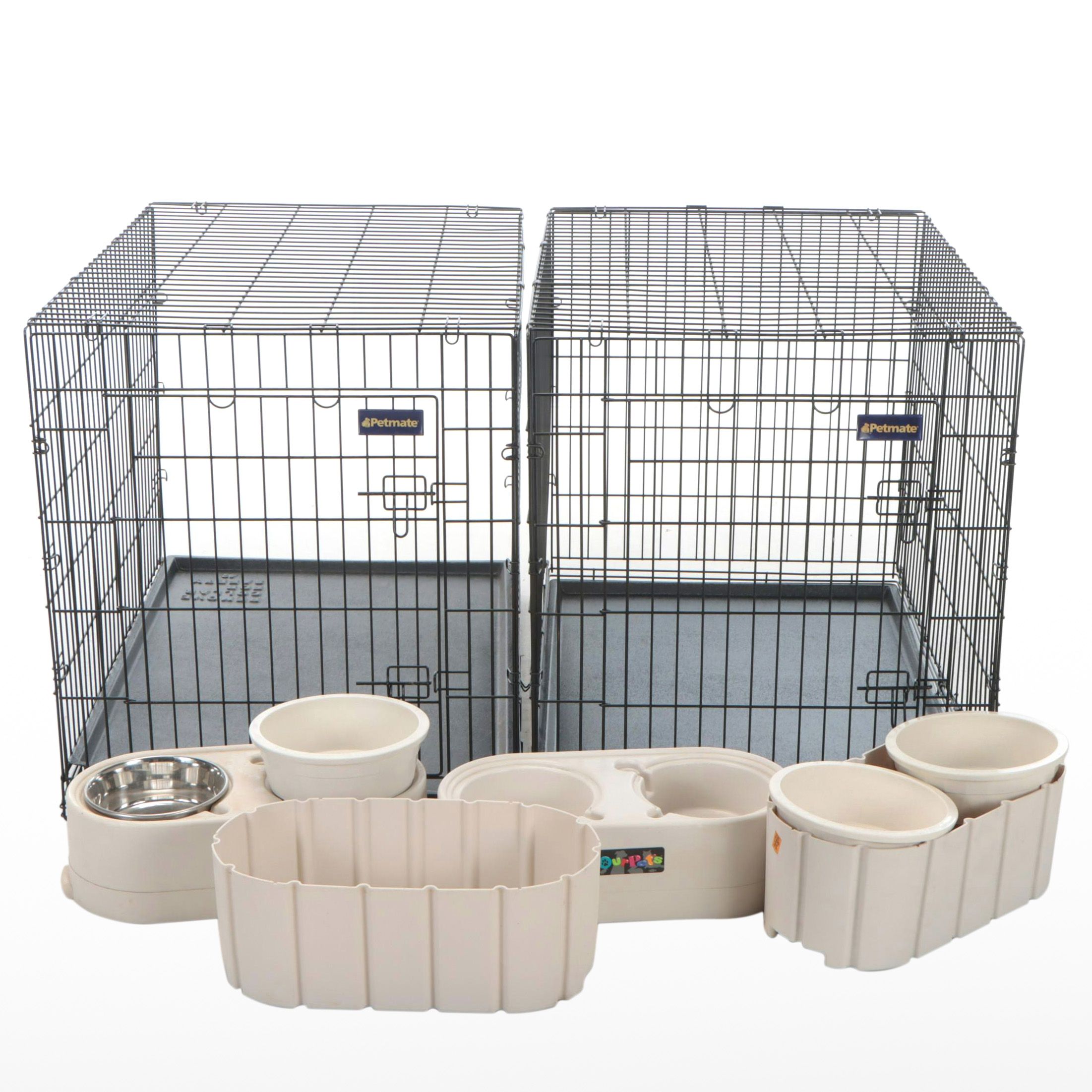 Plastic Large Dog Food Bowls and Stands with Collapsible Metal Cages