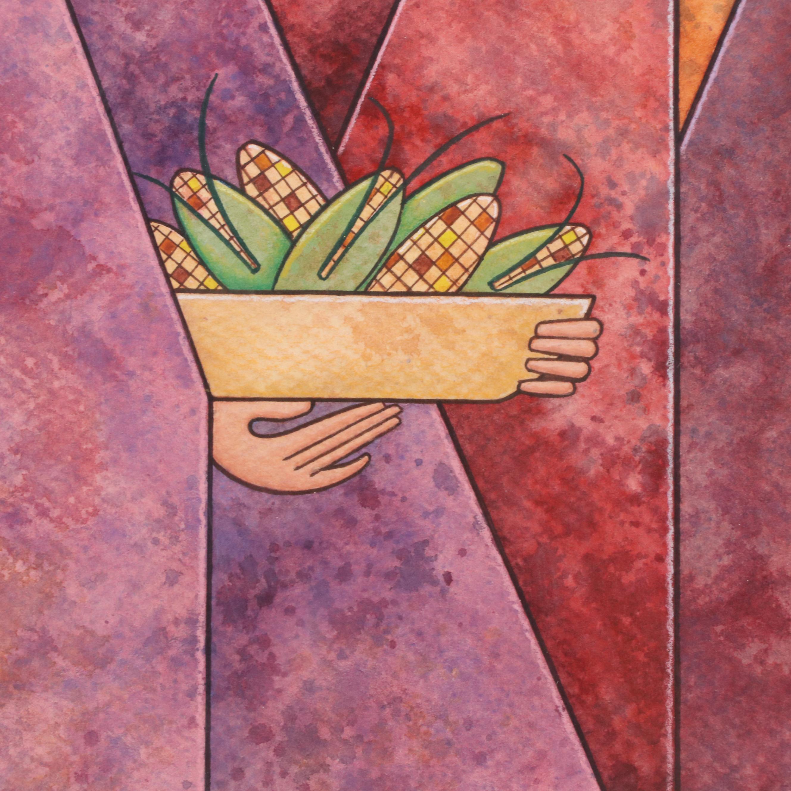 G. E. Mullan Watercolor Painting "The Gift of the Harvest," Circa 1995