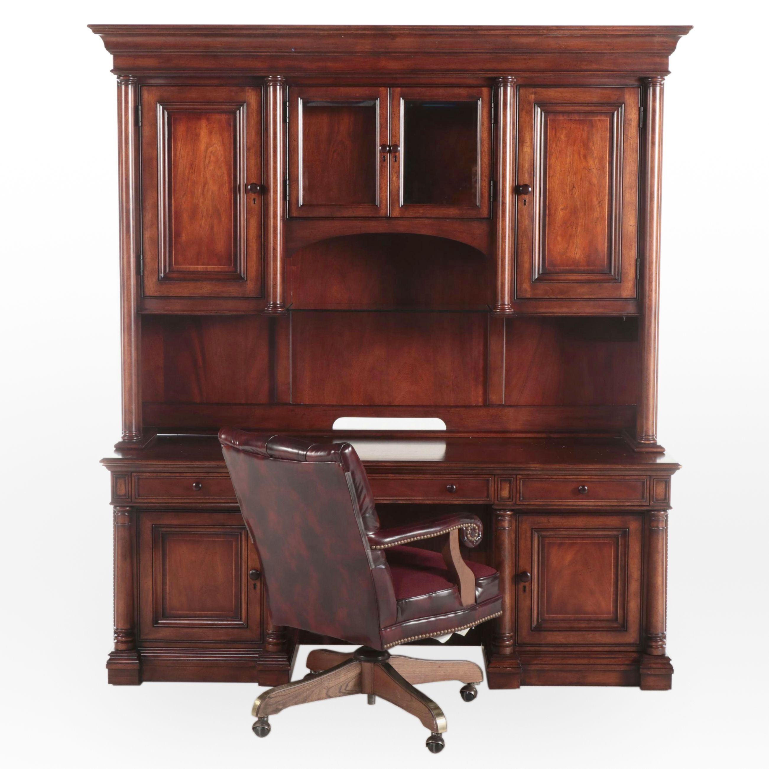 Thomasville Computer Credenza and Hutch with Leather Office Chair
