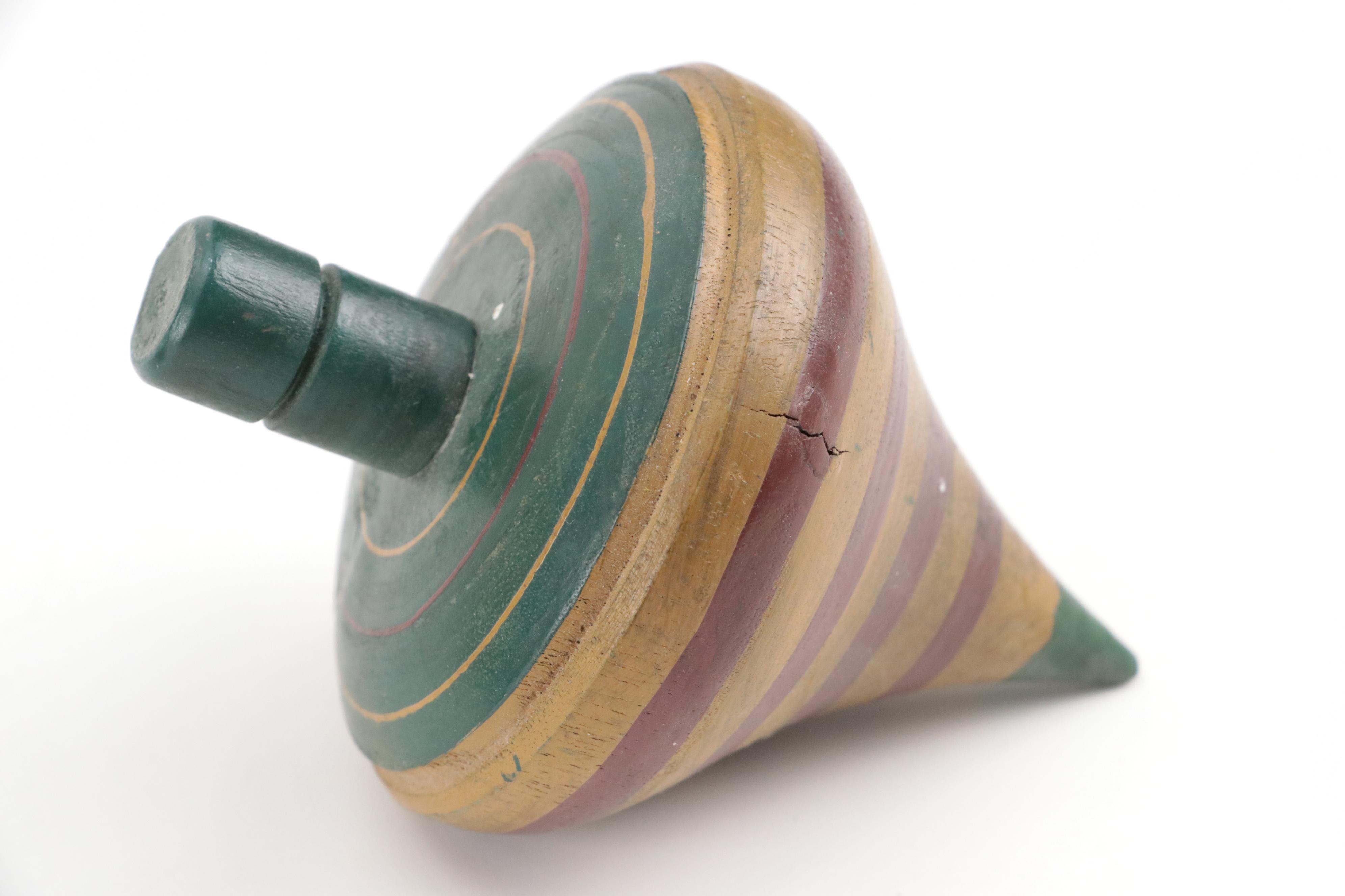 Turned Hand-Carved Spinning Top with Other Spinning Tops