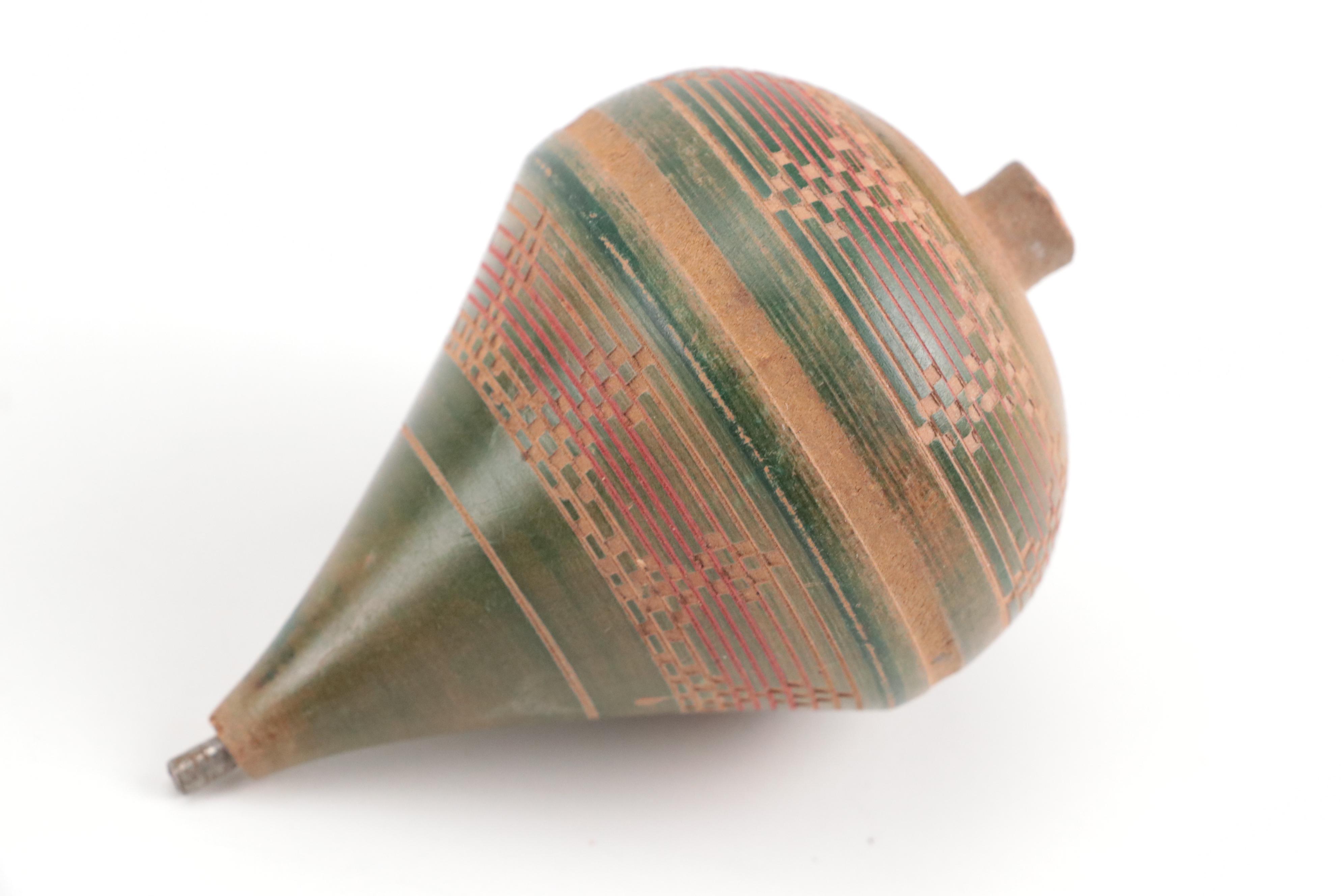 Turned Hand-Carved Spinning Top with Other Spinning Tops