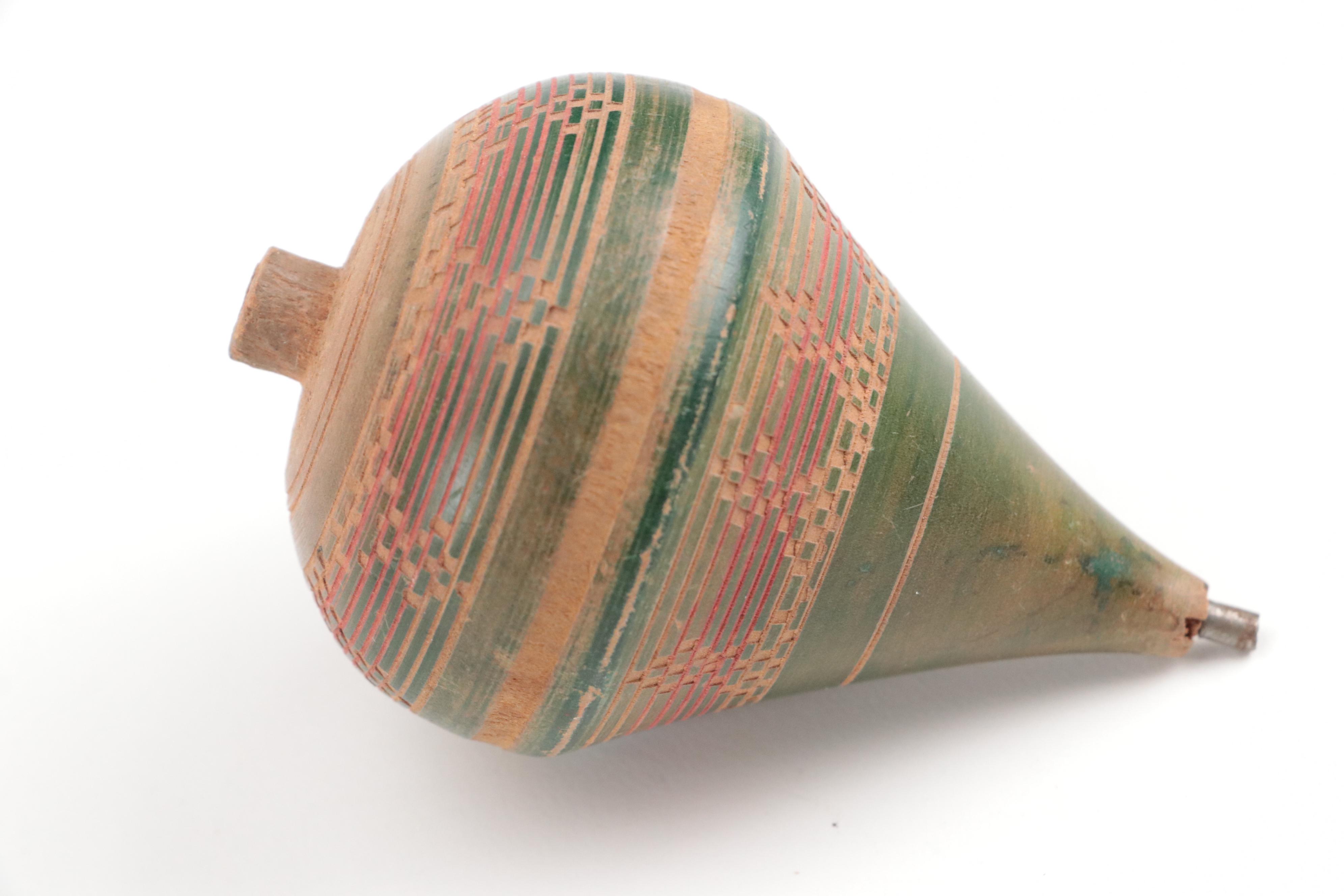 Turned Hand-Carved Spinning Top with Other Spinning Tops