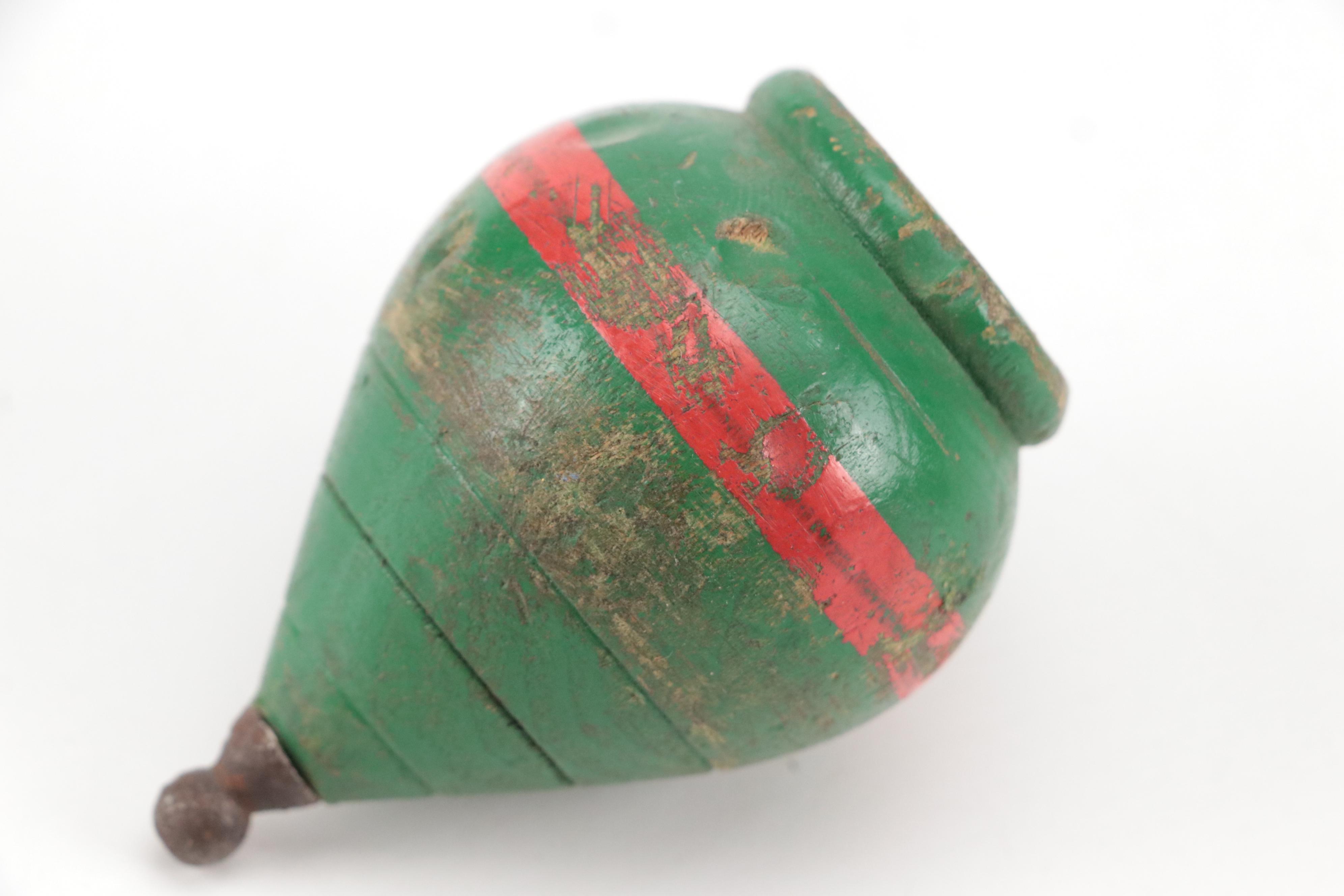 Turned Hand-Carved Spinning Top with Other Spinning Tops