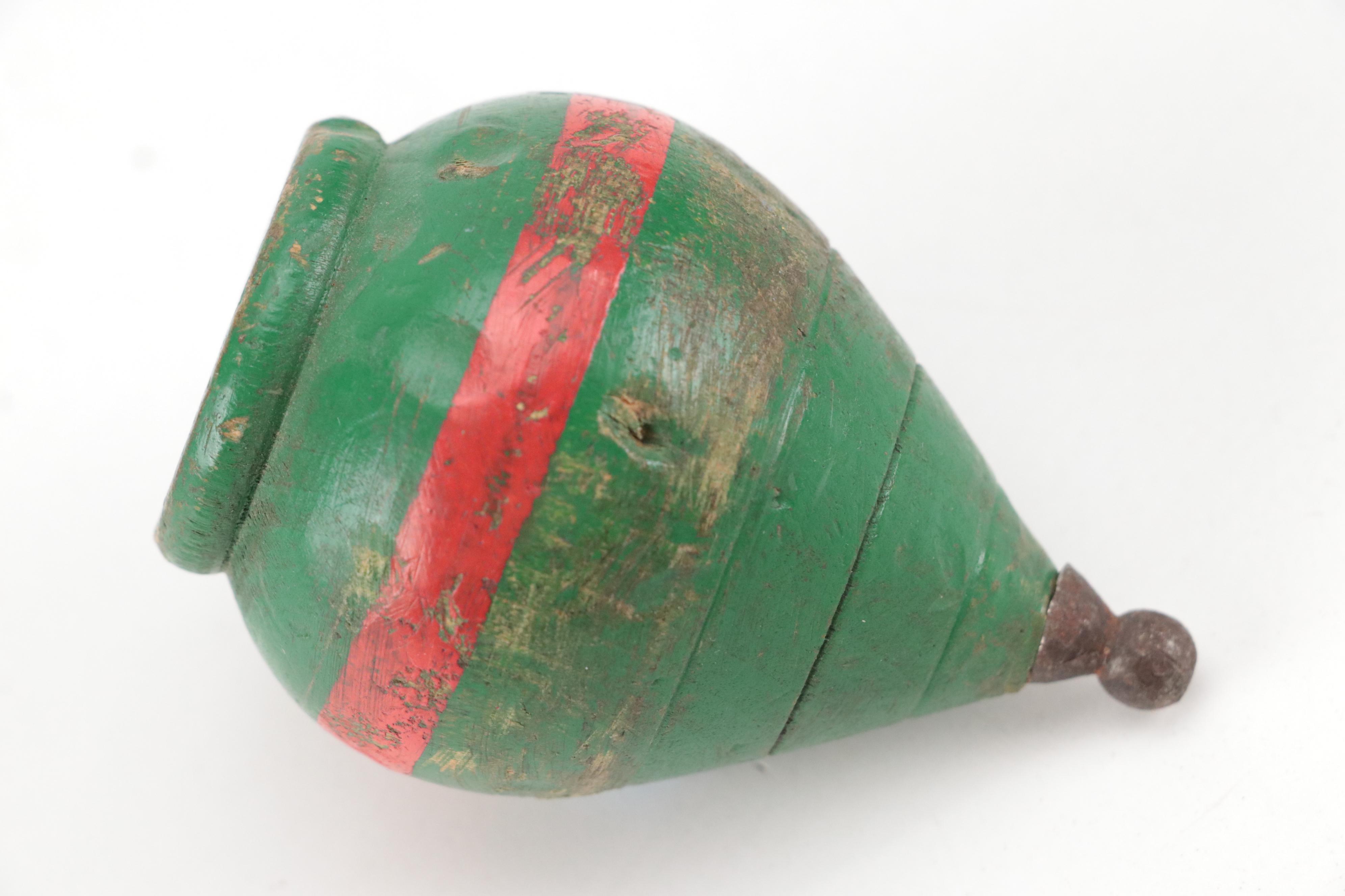 Turned Hand-Carved Spinning Top with Other Spinning Tops