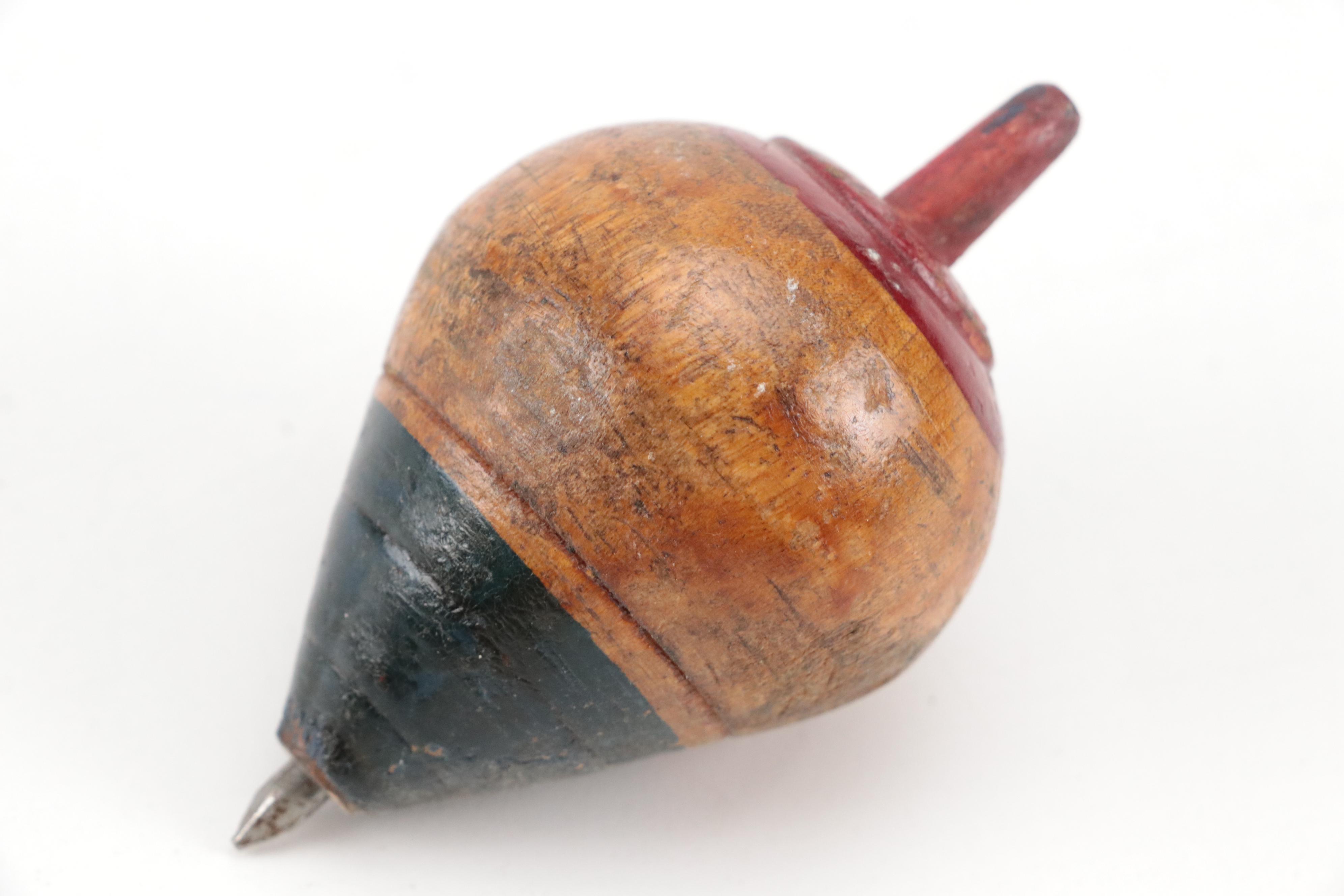 Turned Hand-Carved Spinning Top with Other Spinning Tops
