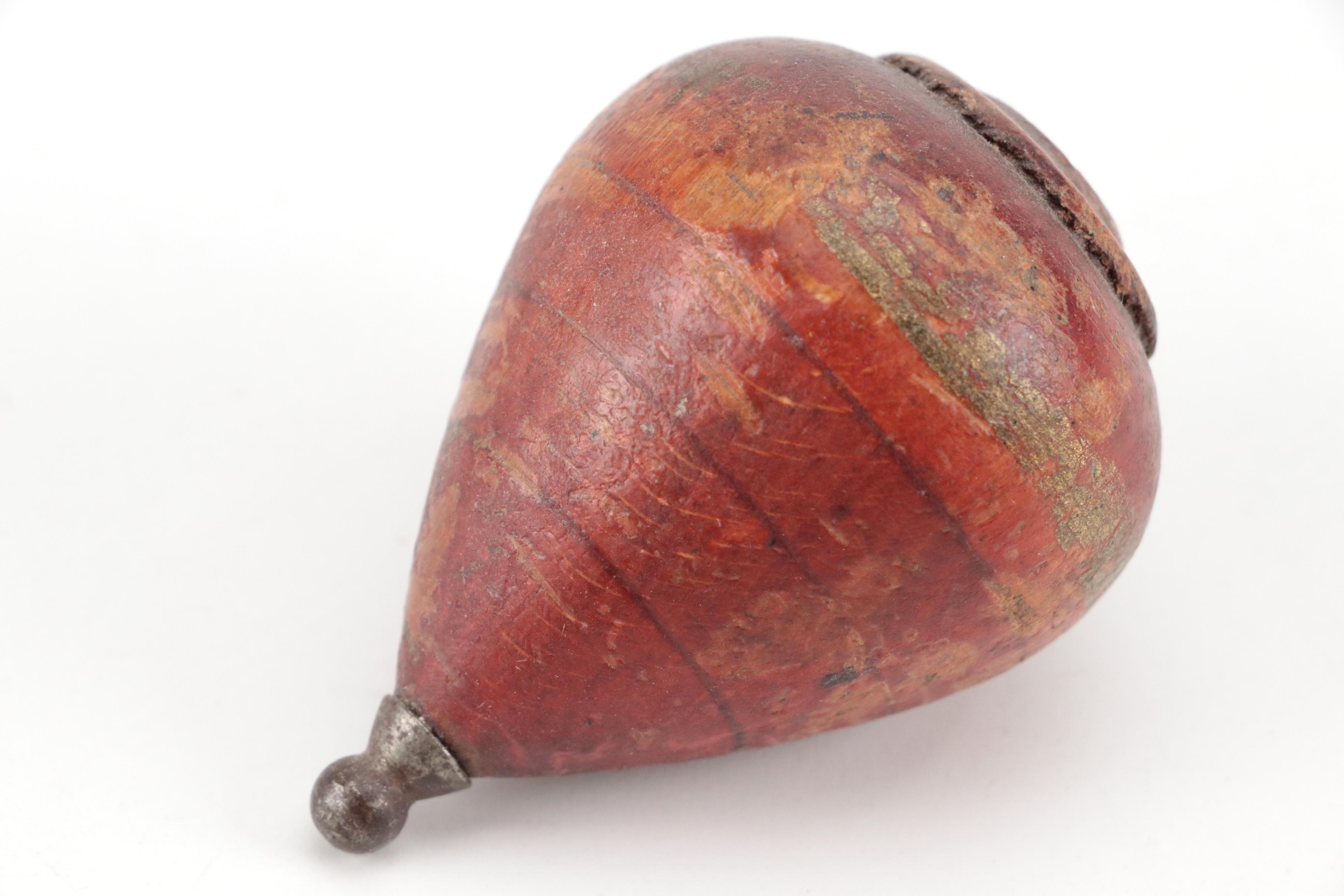 Turned Hand-Carved Spinning Top with Other Spinning Tops