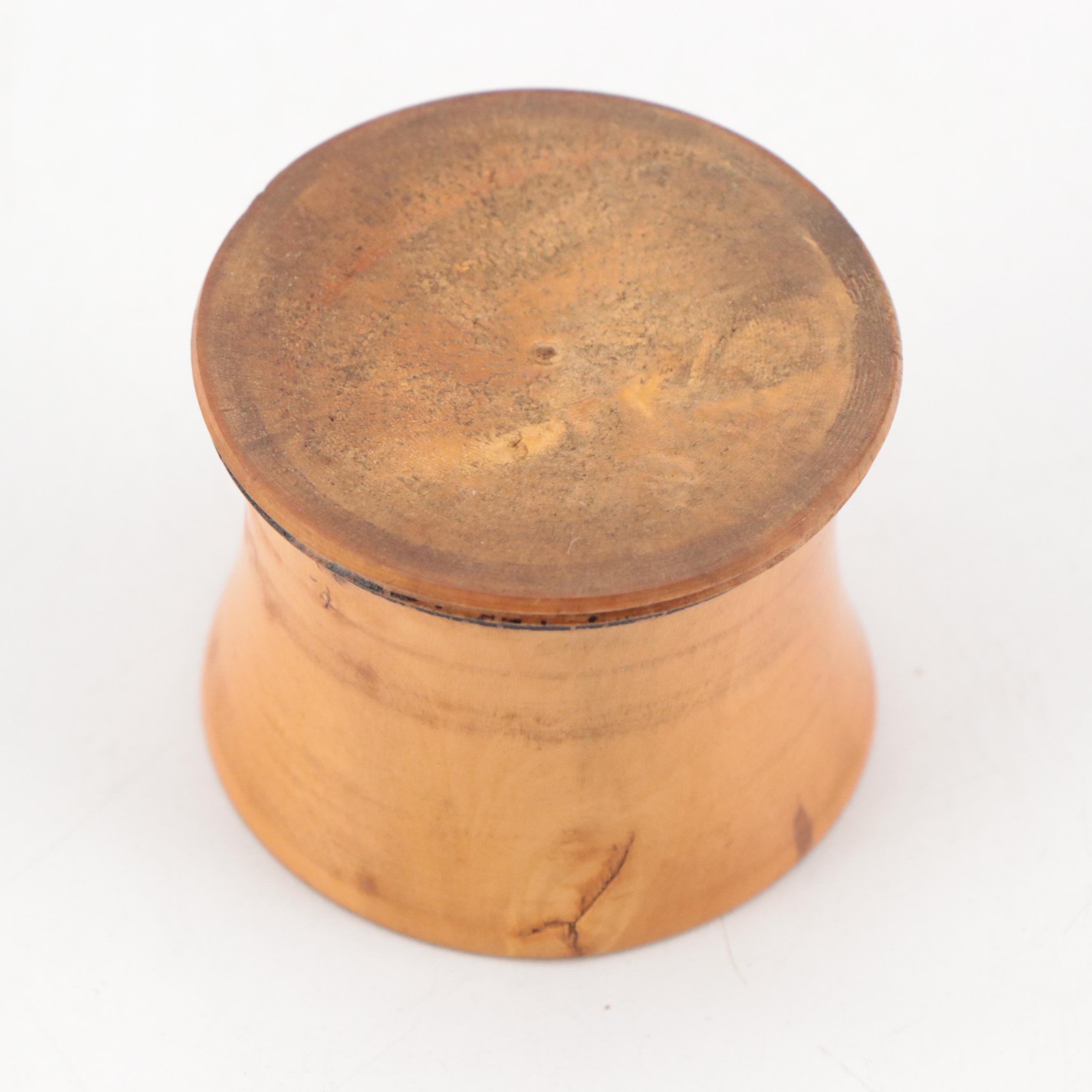 Victorian Treenware Tooth Powder Jar with Other Painted Wooden Jars