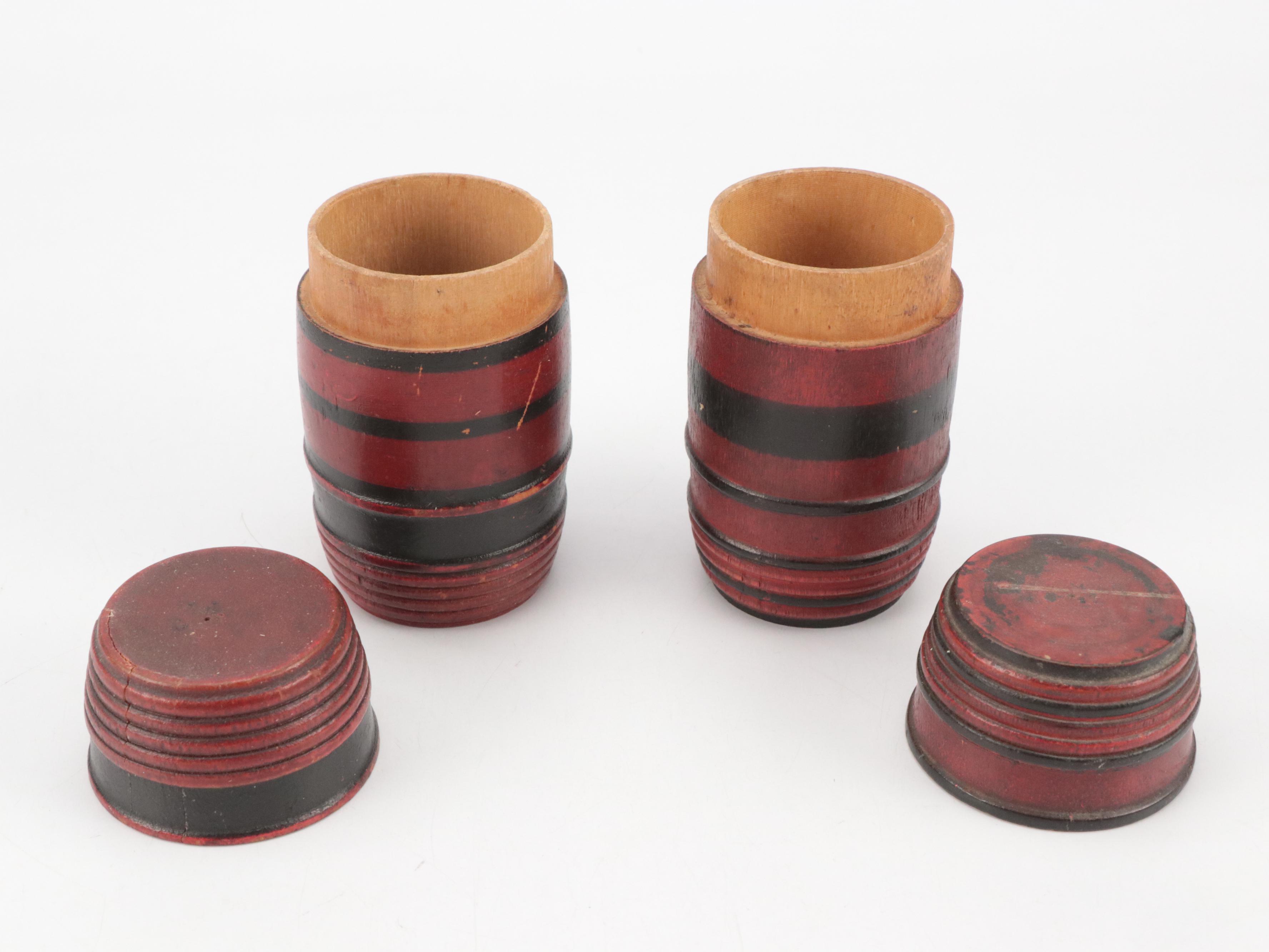 Treenware Needle Cases with Bank and Other Containers