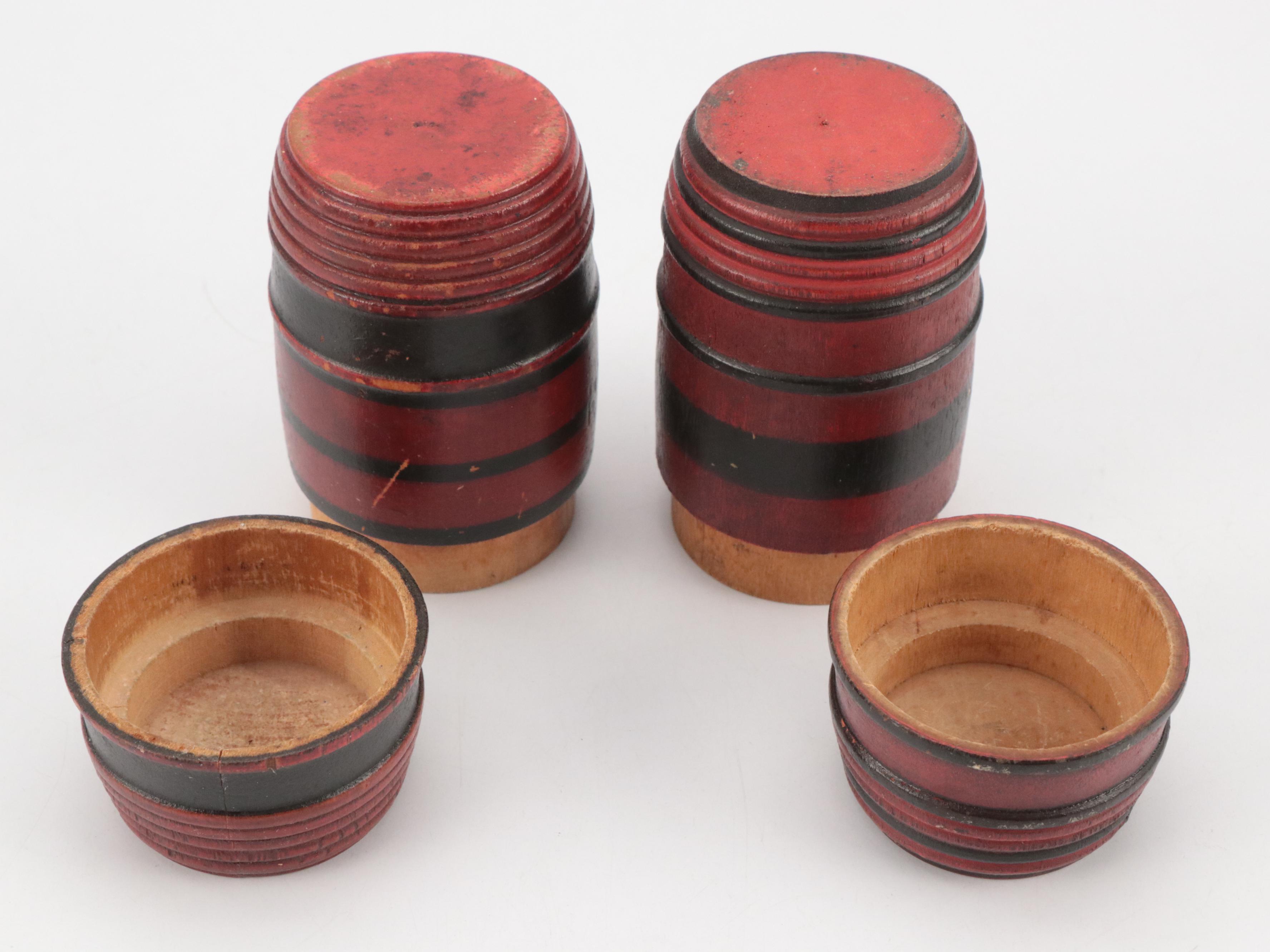 Treenware Needle Cases with Bank and Other Containers