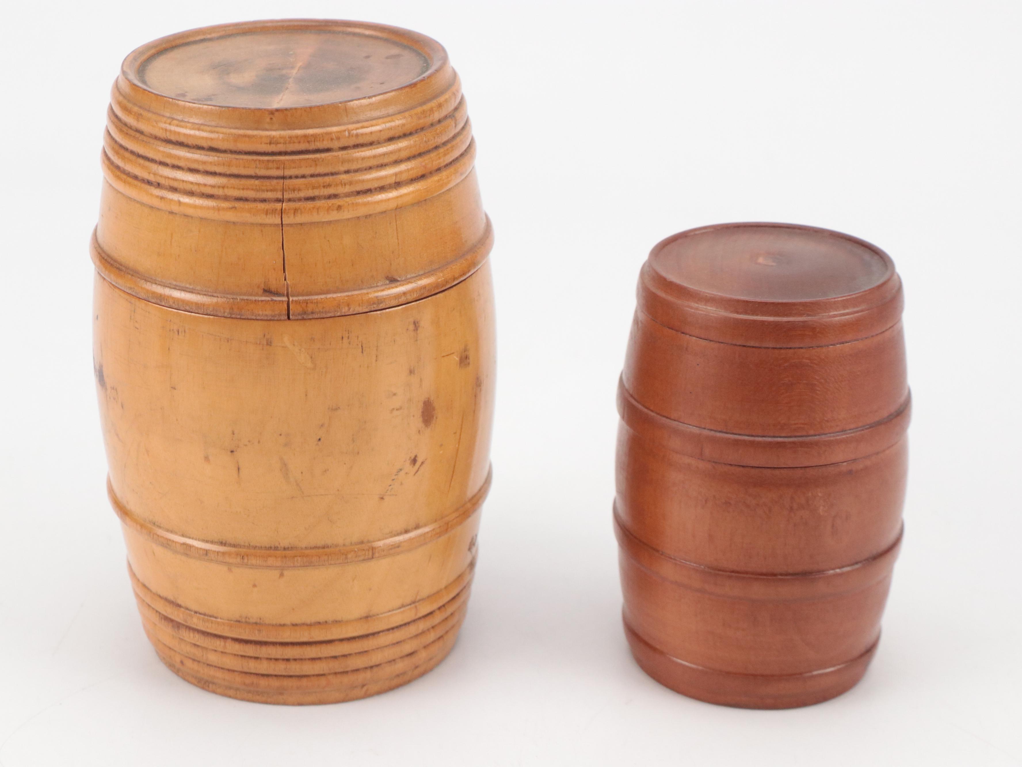 Treenware Needle Cases with Bank and Other Containers