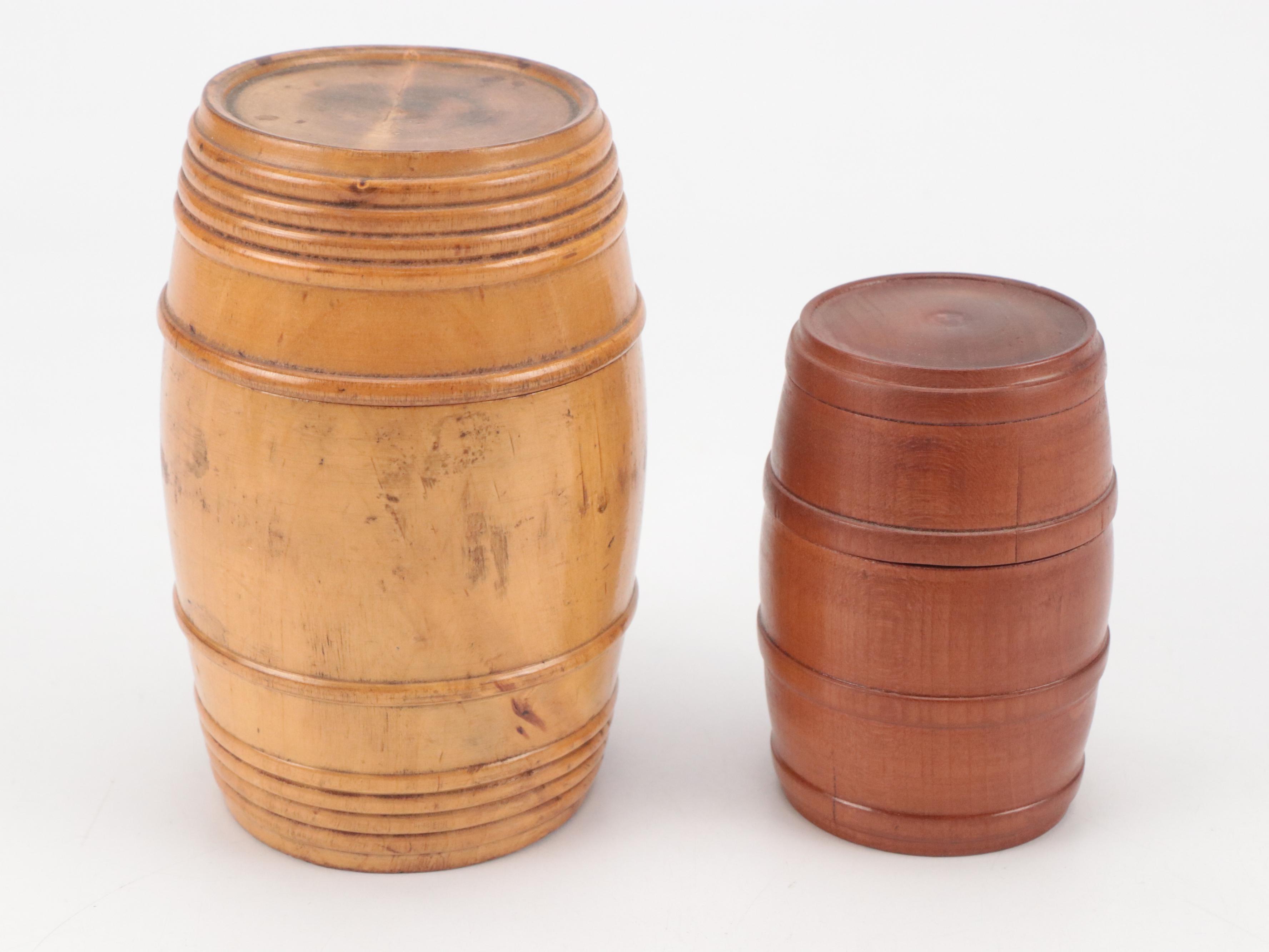 Treenware Needle Cases with Bank and Other Containers