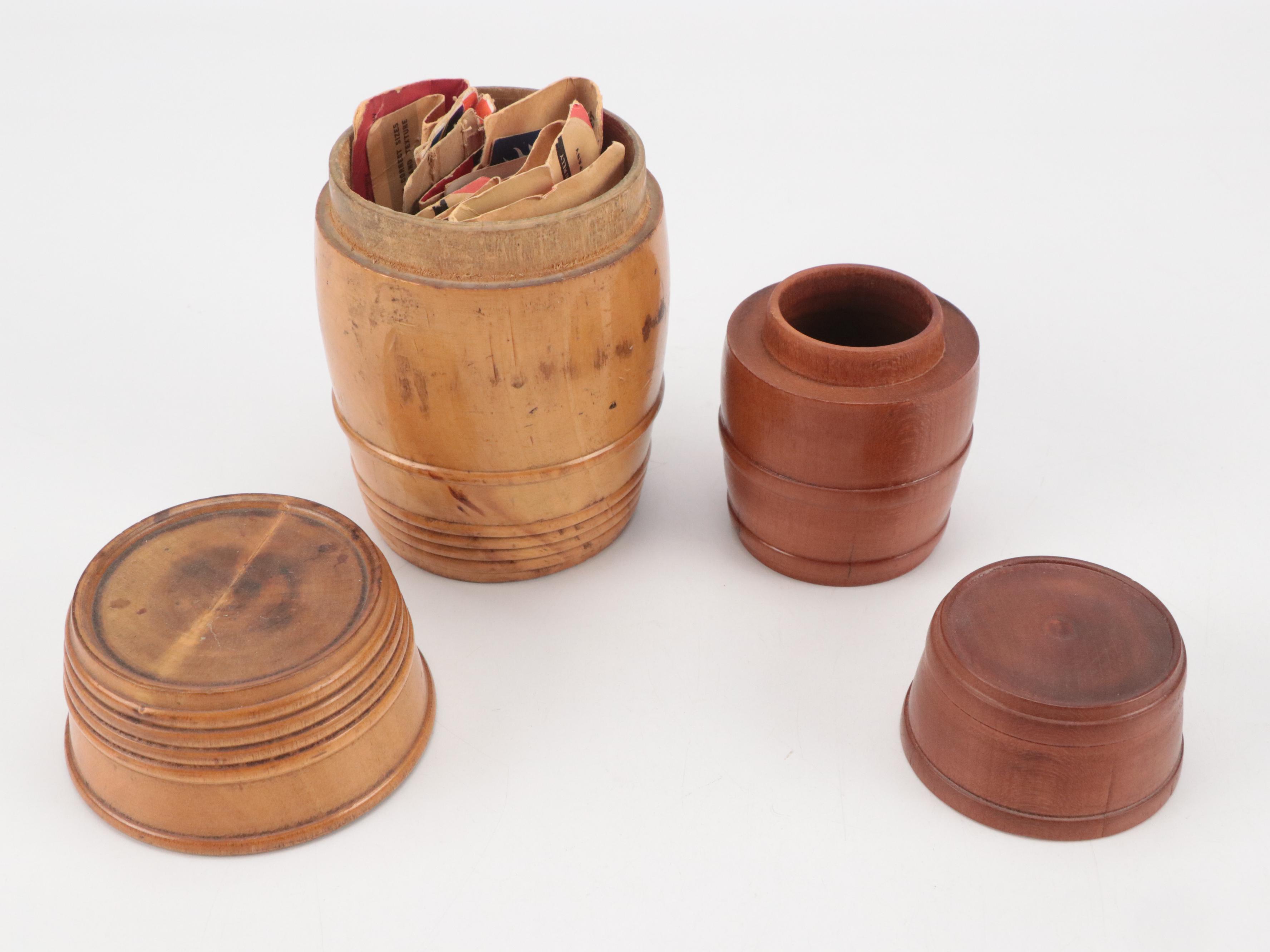 Treenware Needle Cases with Bank and Other Containers