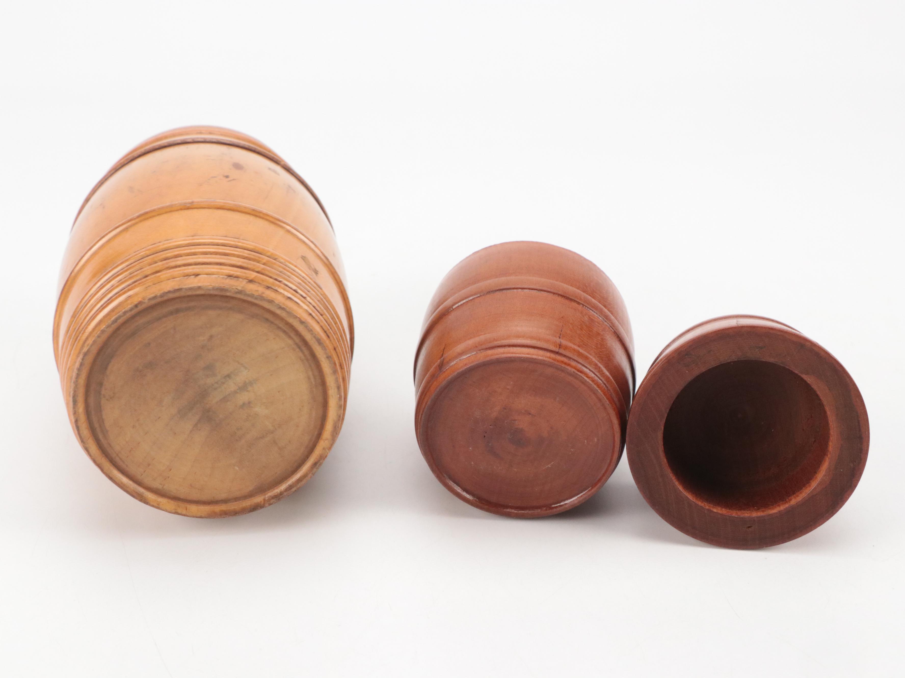 Treenware Needle Cases with Bank and Other Containers