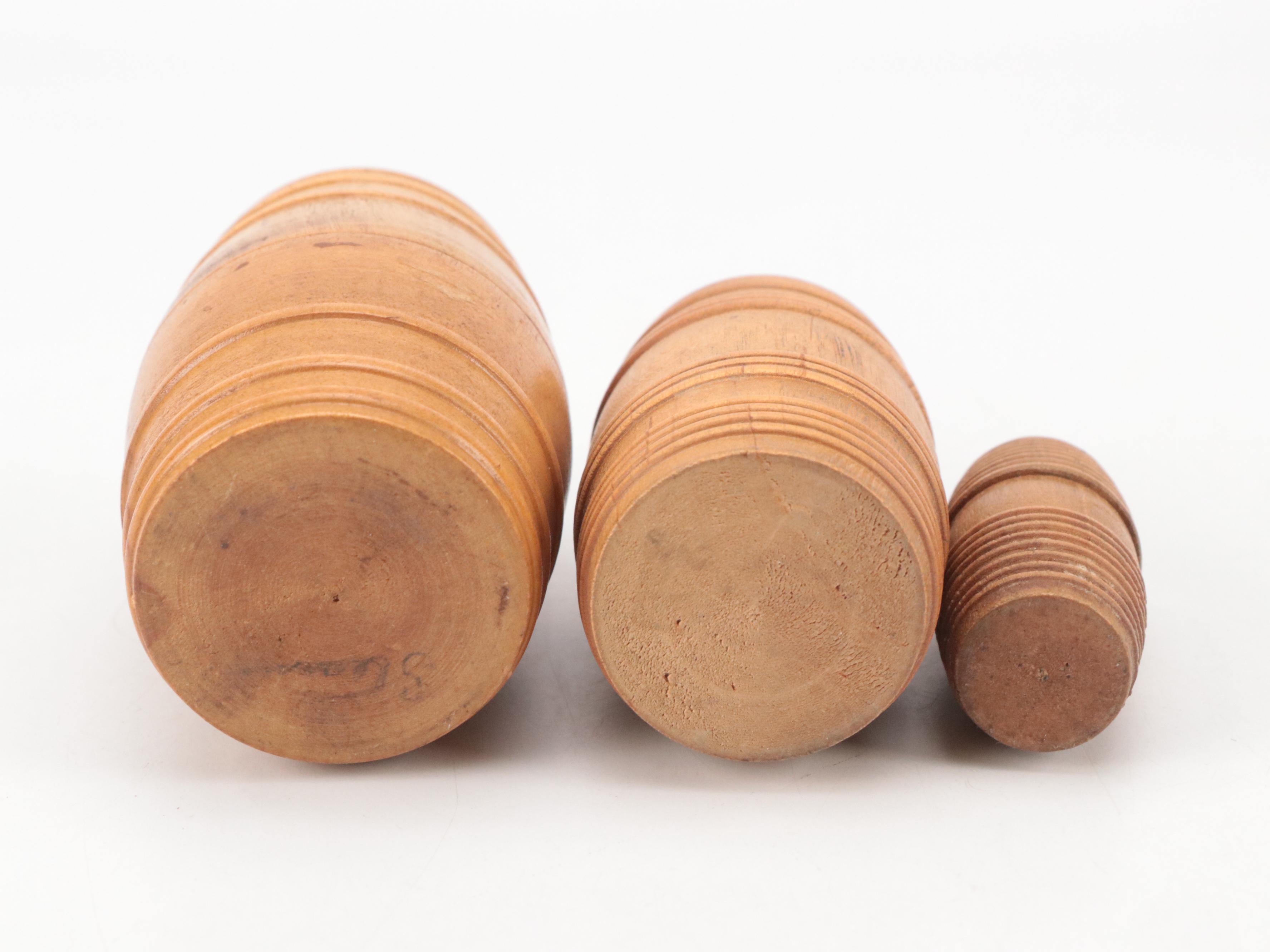 Treenware Needle Cases with Bank and Other Containers