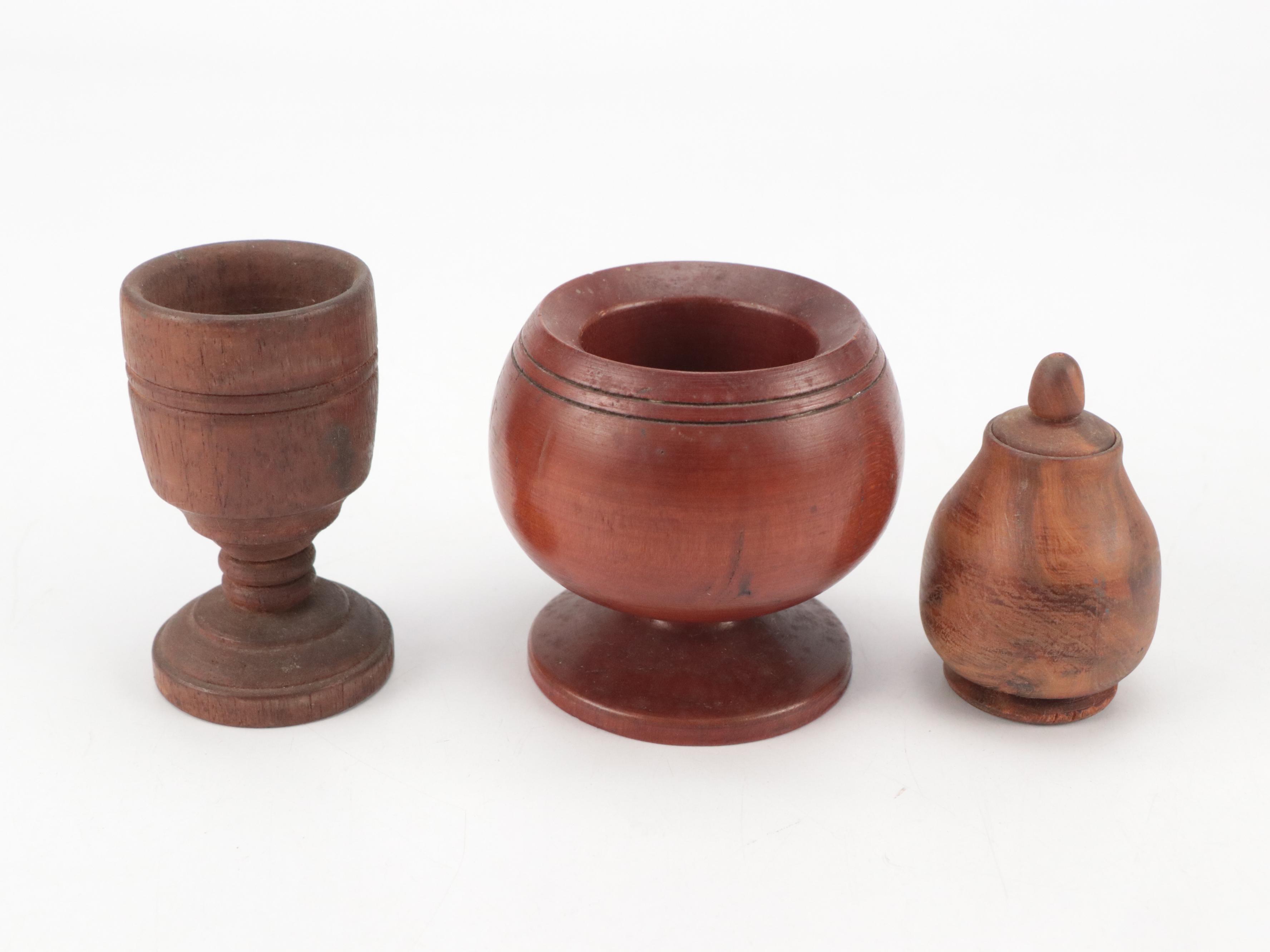 Treenware Needle Cases with Bank and Other Containers