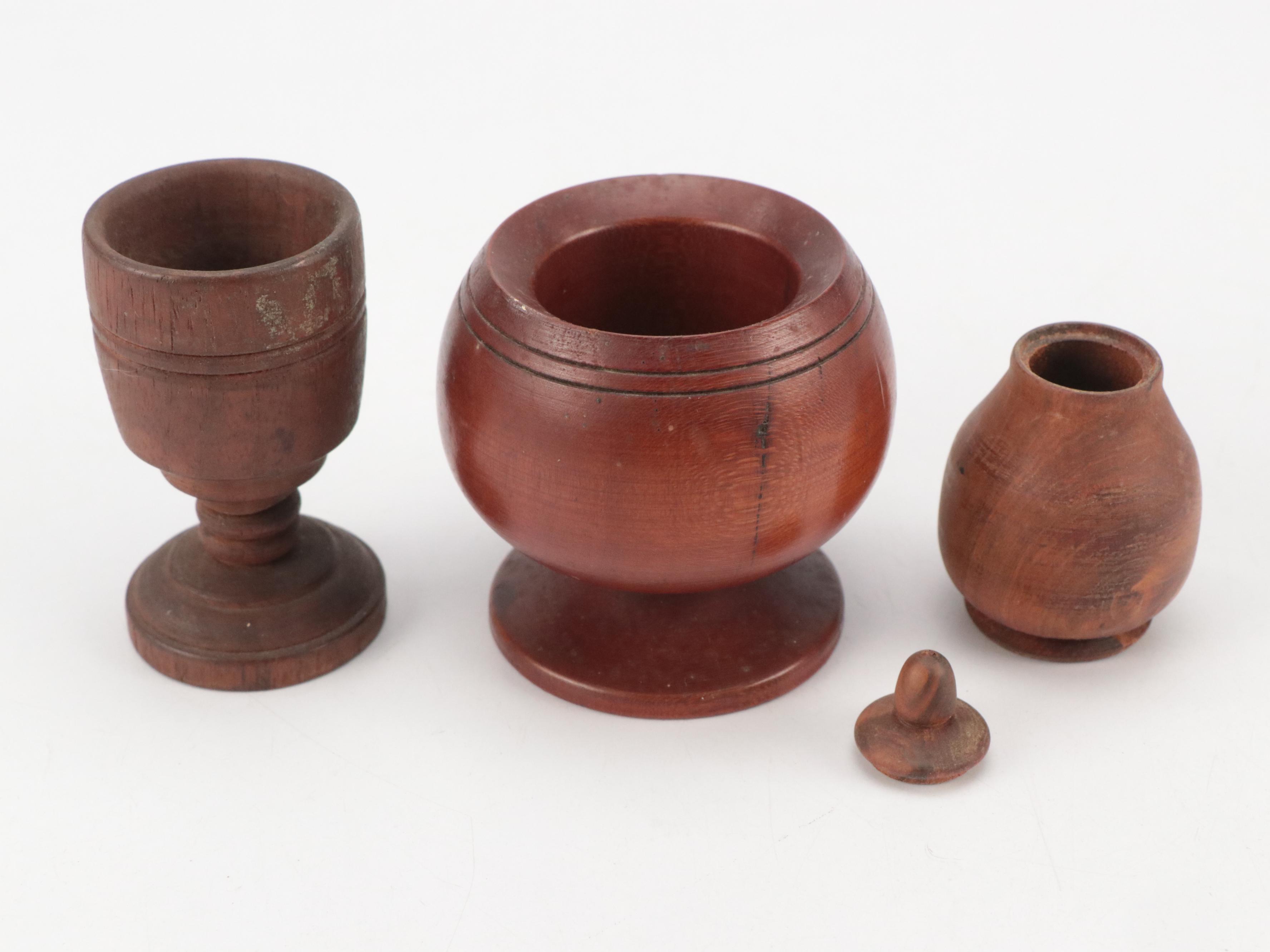 Treenware Needle Cases with Bank and Other Containers