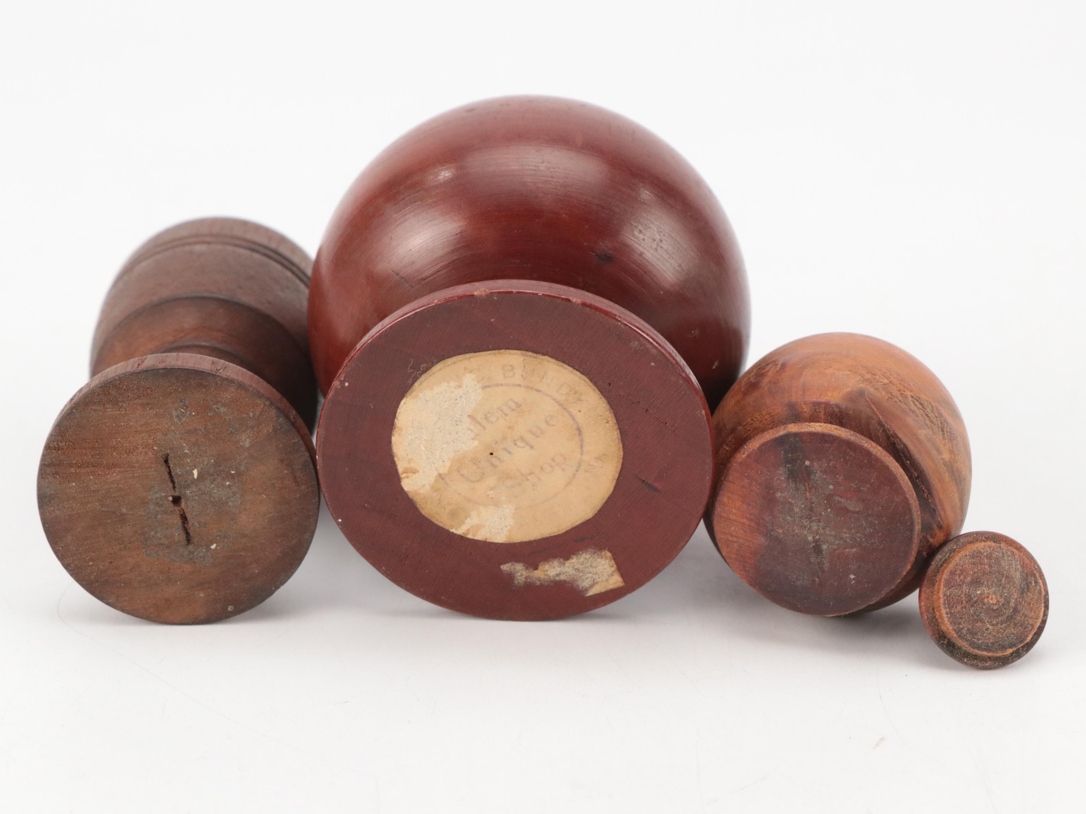 Treenware Needle Cases with Bank and Other Containers