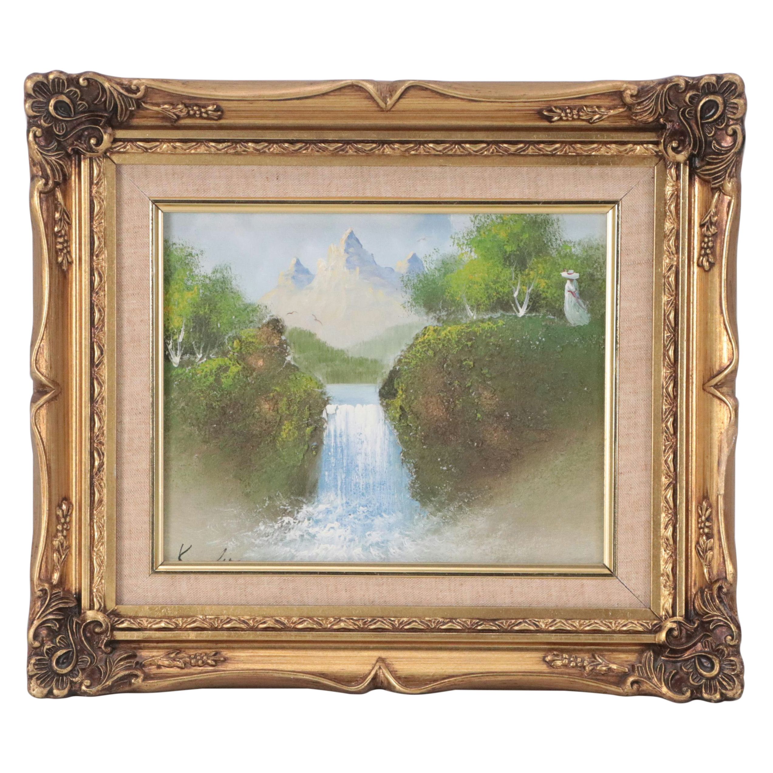 Idyllic Waterfall Landscape With Figure, Circa 1980