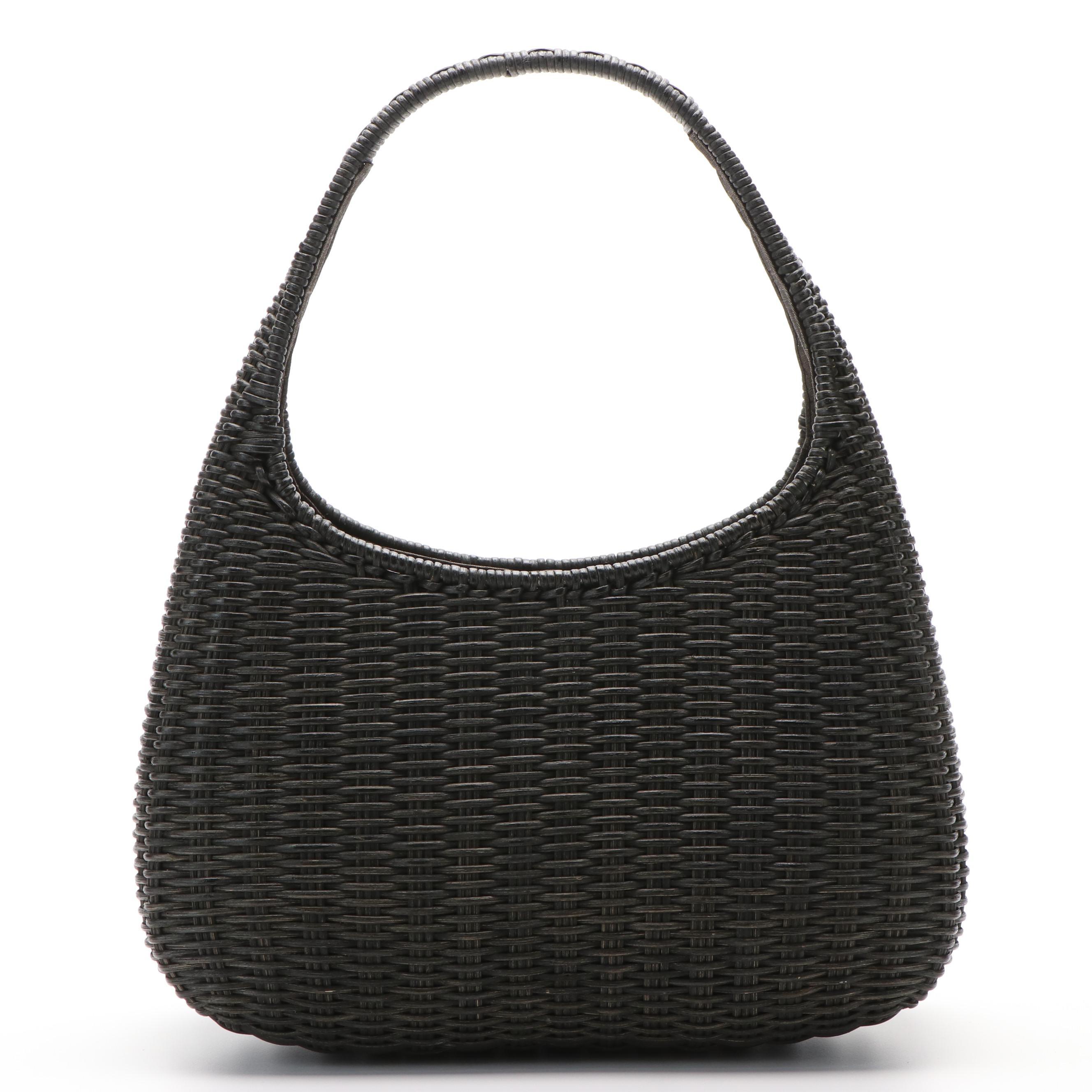 Salvatore Ferragamo Basket Weave Shoulder Bag in Black Wicker