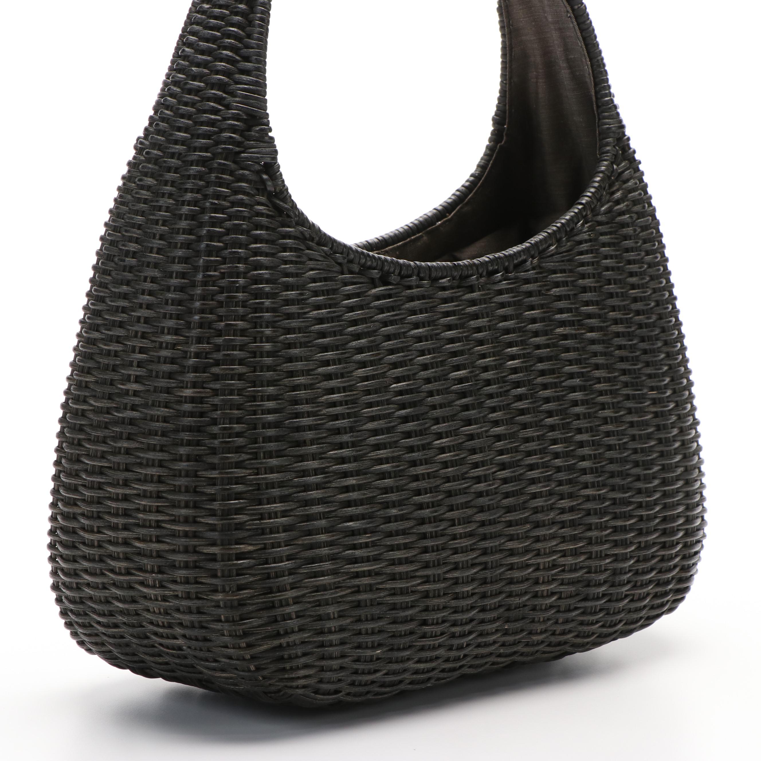 Salvatore Ferragamo Basket Weave Shoulder Bag in Black Wicker