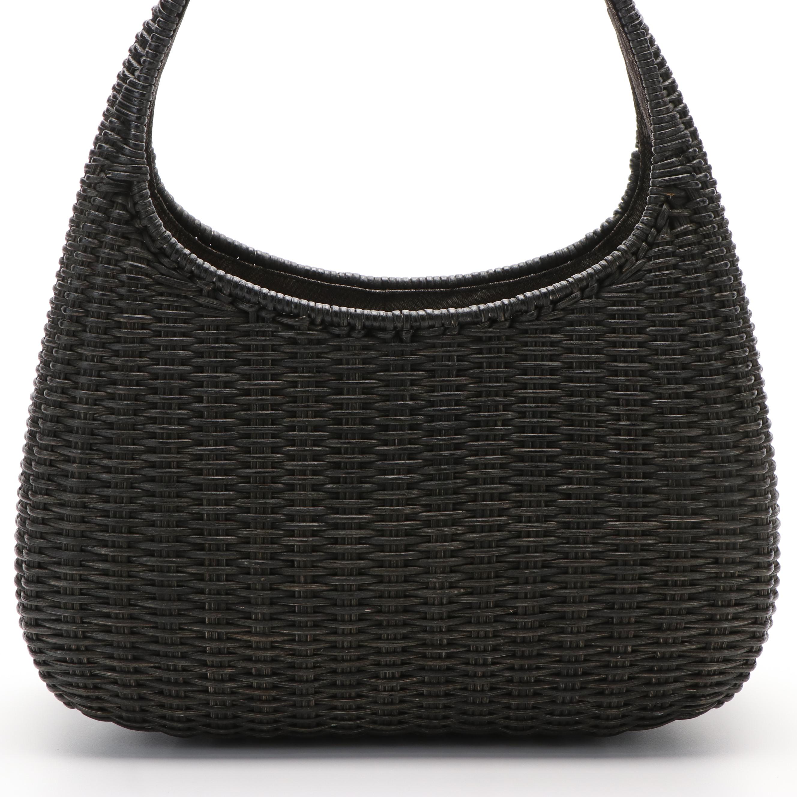 Salvatore Ferragamo Basket Weave Shoulder Bag in Black Wicker