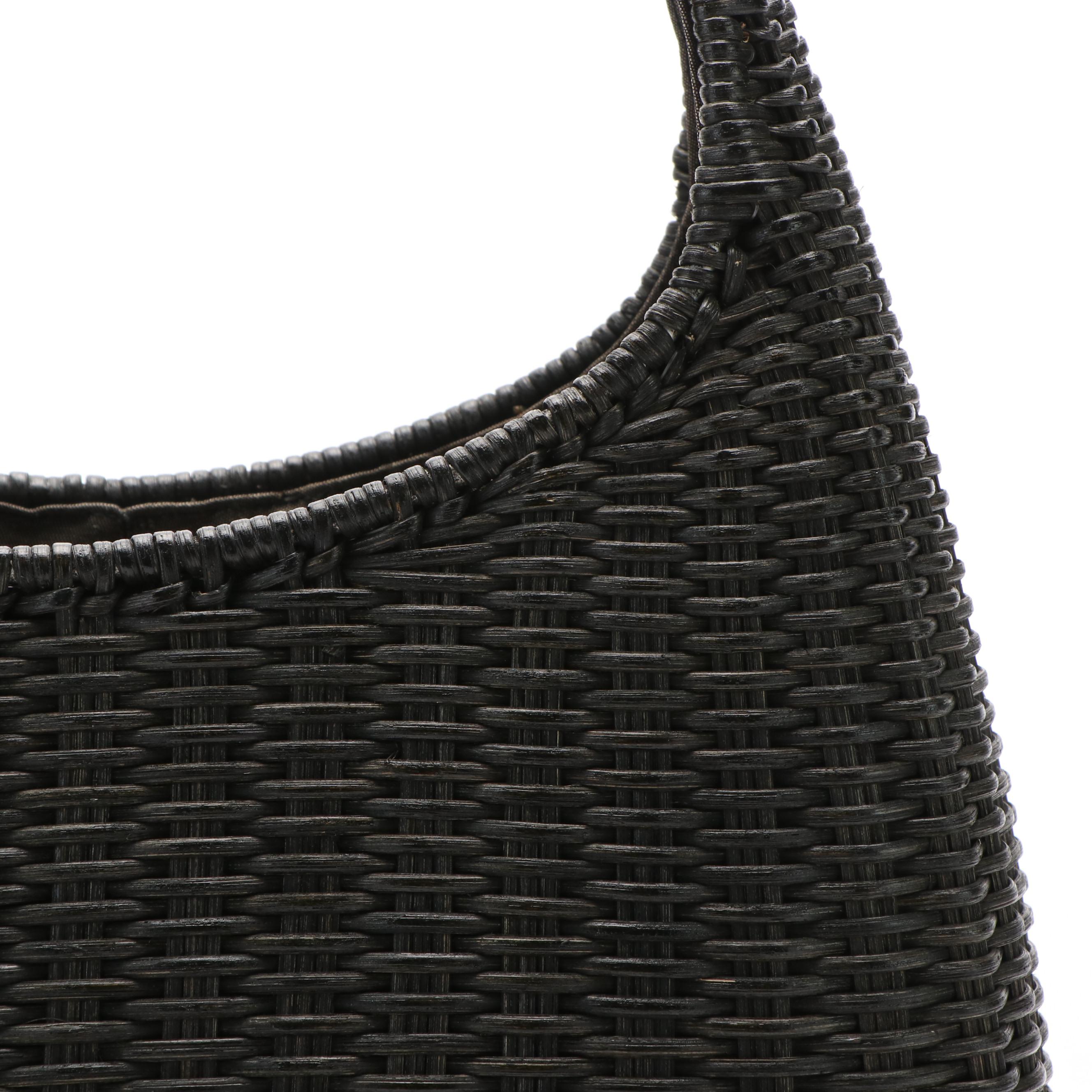 Salvatore Ferragamo Basket Weave Shoulder Bag in Black Wicker