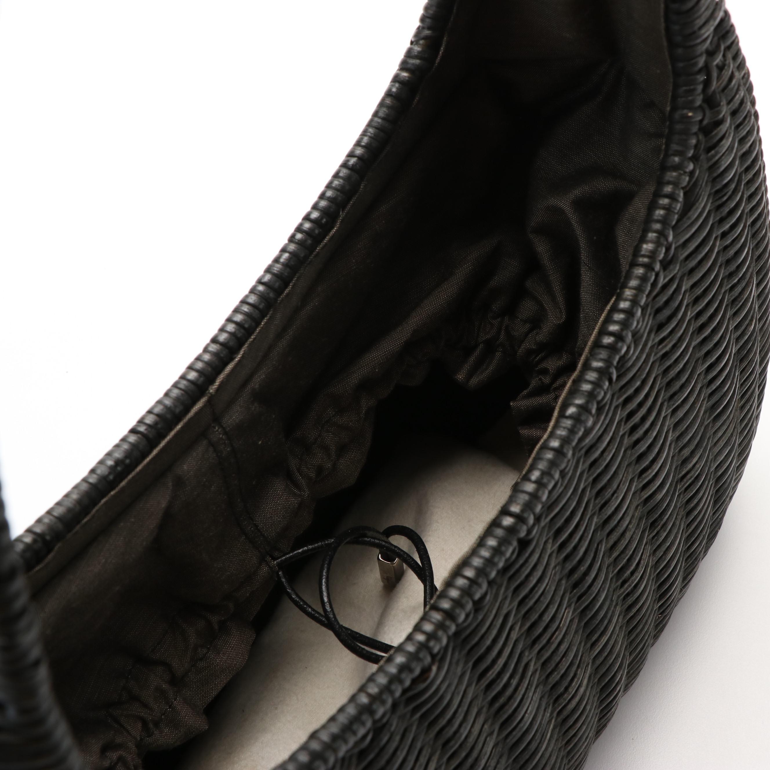 Salvatore Ferragamo Basket Weave Shoulder Bag in Black Wicker