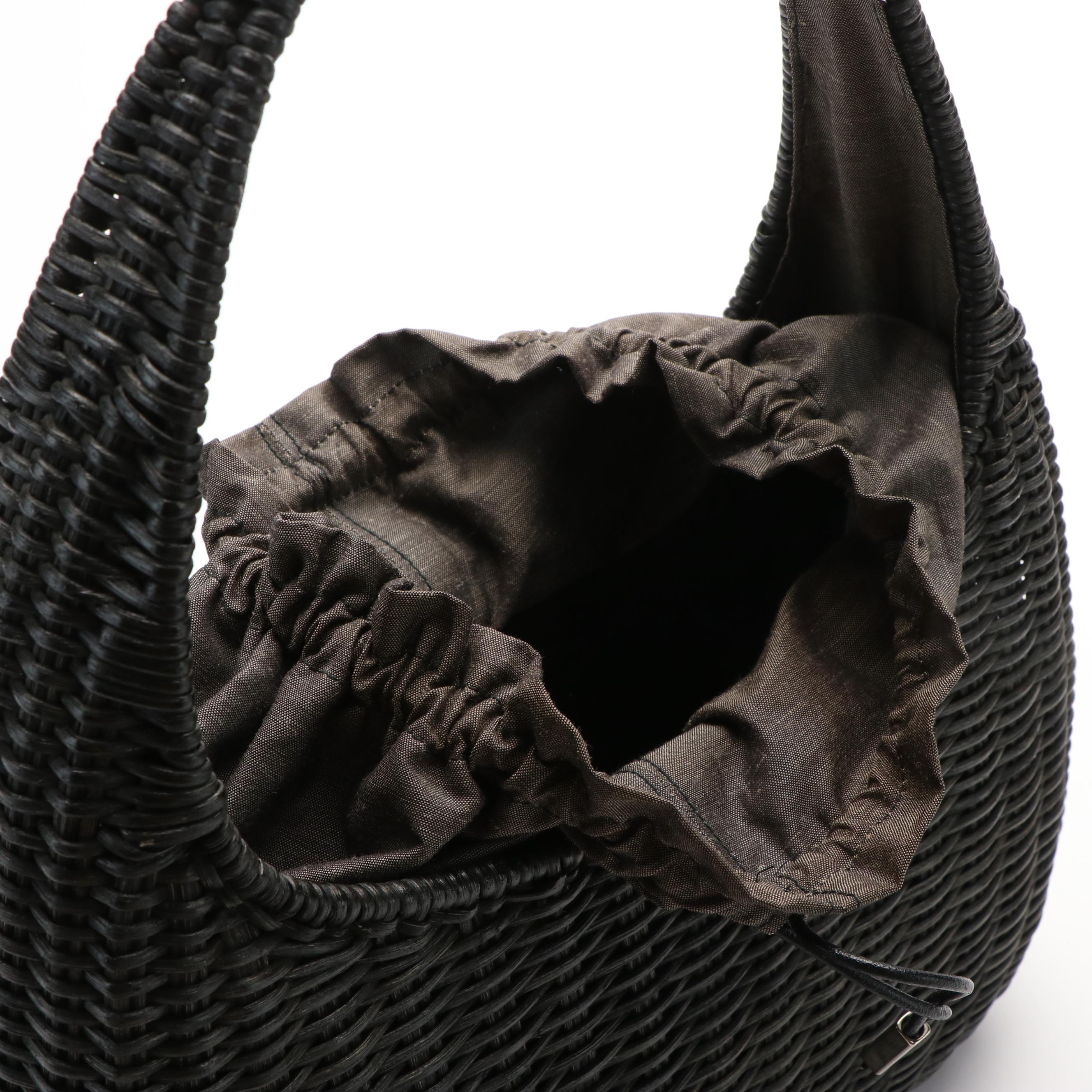 Salvatore Ferragamo Basket Weave Shoulder Bag in Black Wicker
