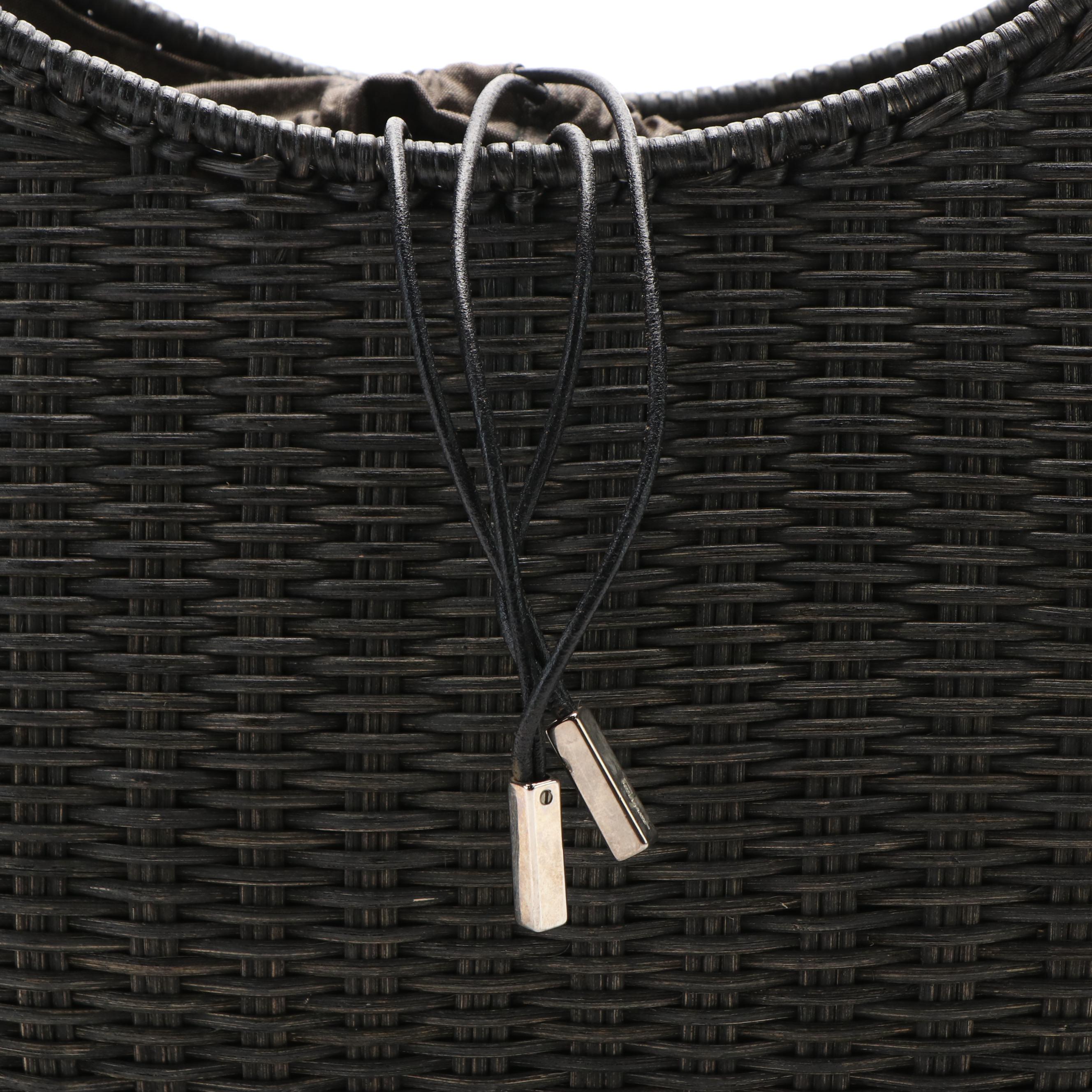 Salvatore Ferragamo Basket Weave Shoulder Bag in Black Wicker