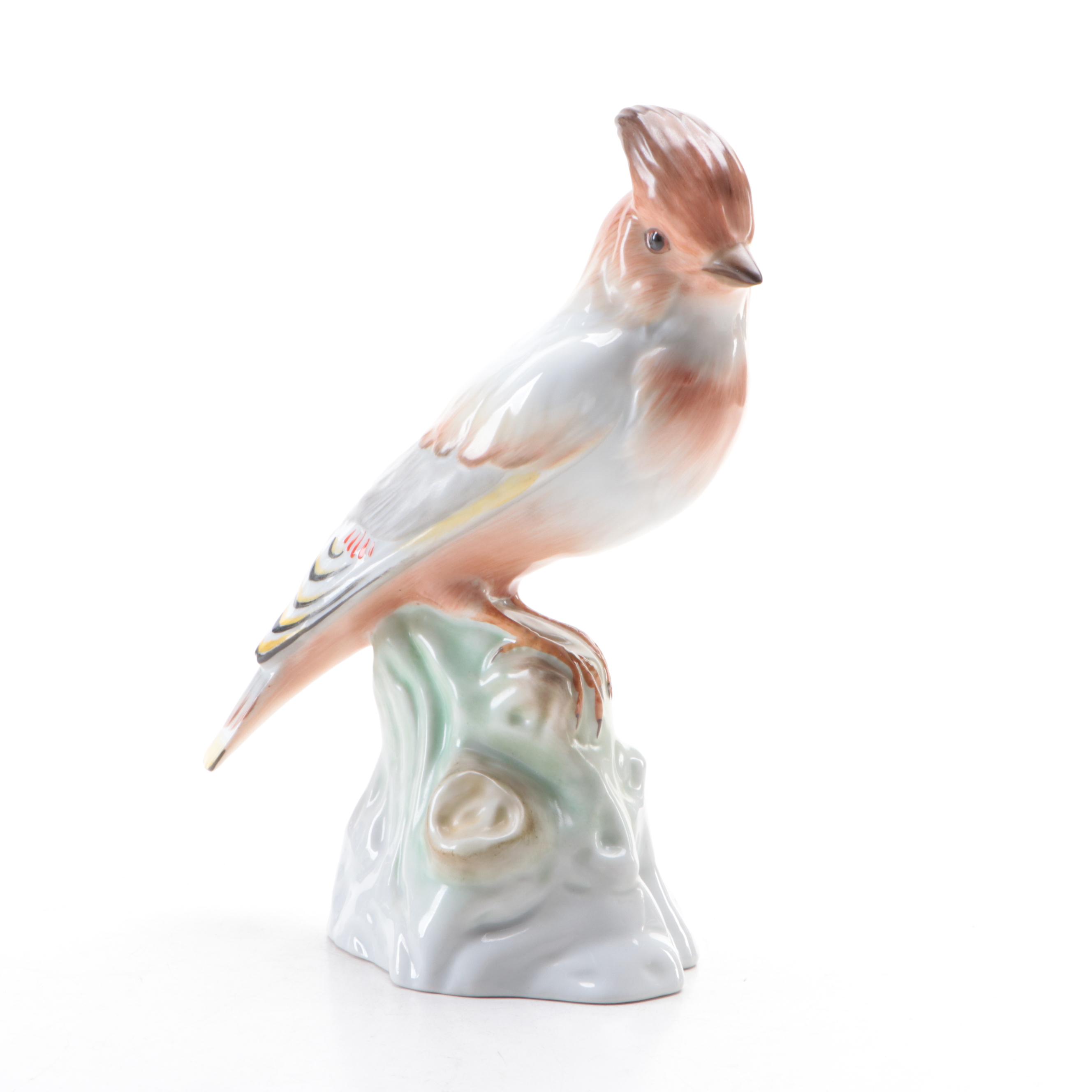 Herend Natural "Bohemian Waxwing" Porcelain Figurine