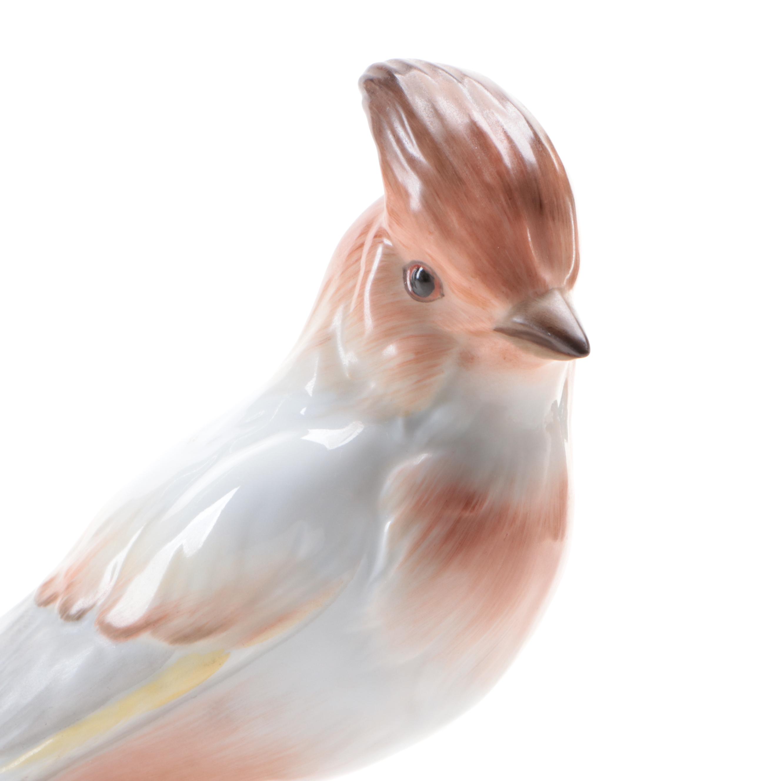 Herend Natural "Bohemian Waxwing" Porcelain Figurine