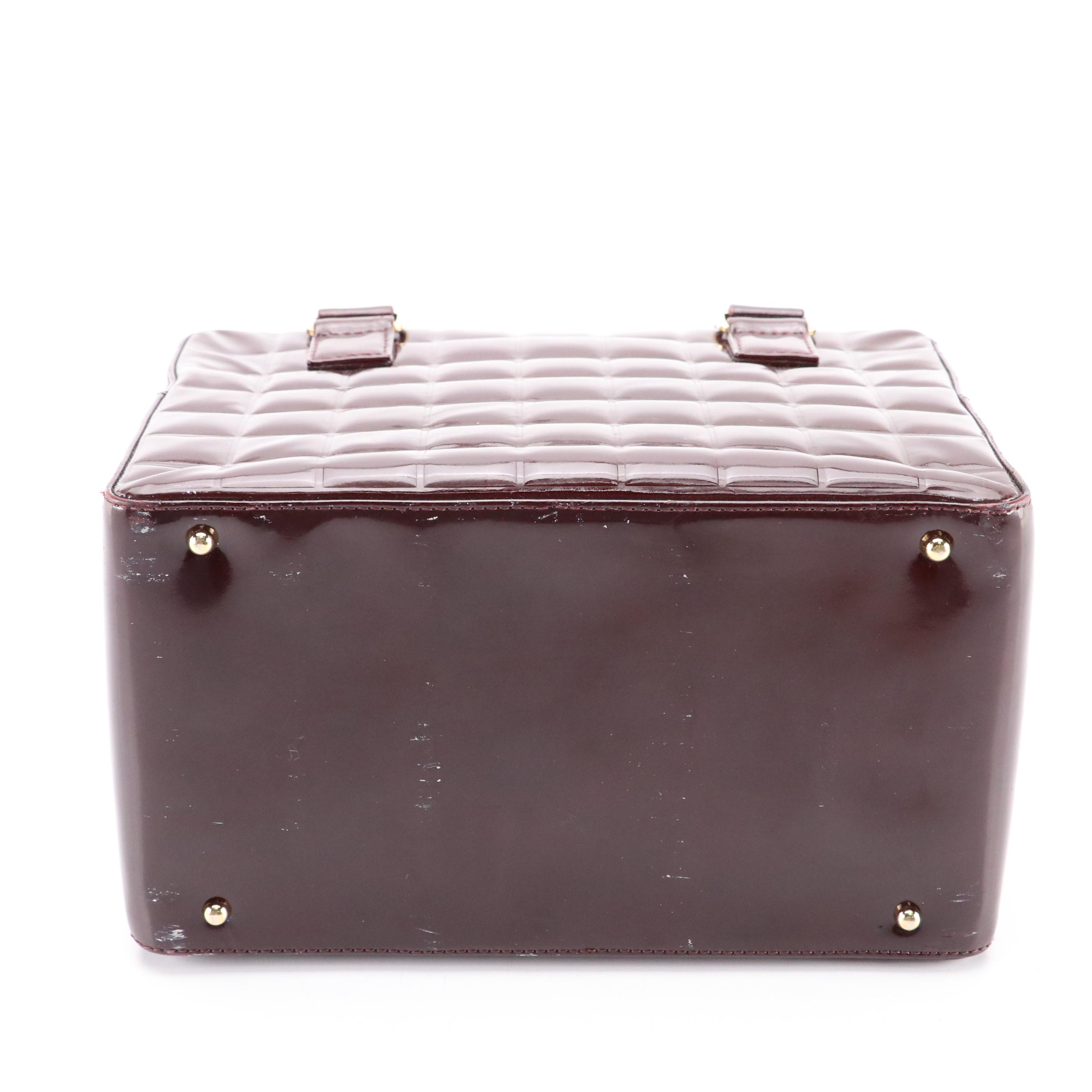 Chanel CC Handbag in Burgundy Chocolate Bar Quilted Patent Leather