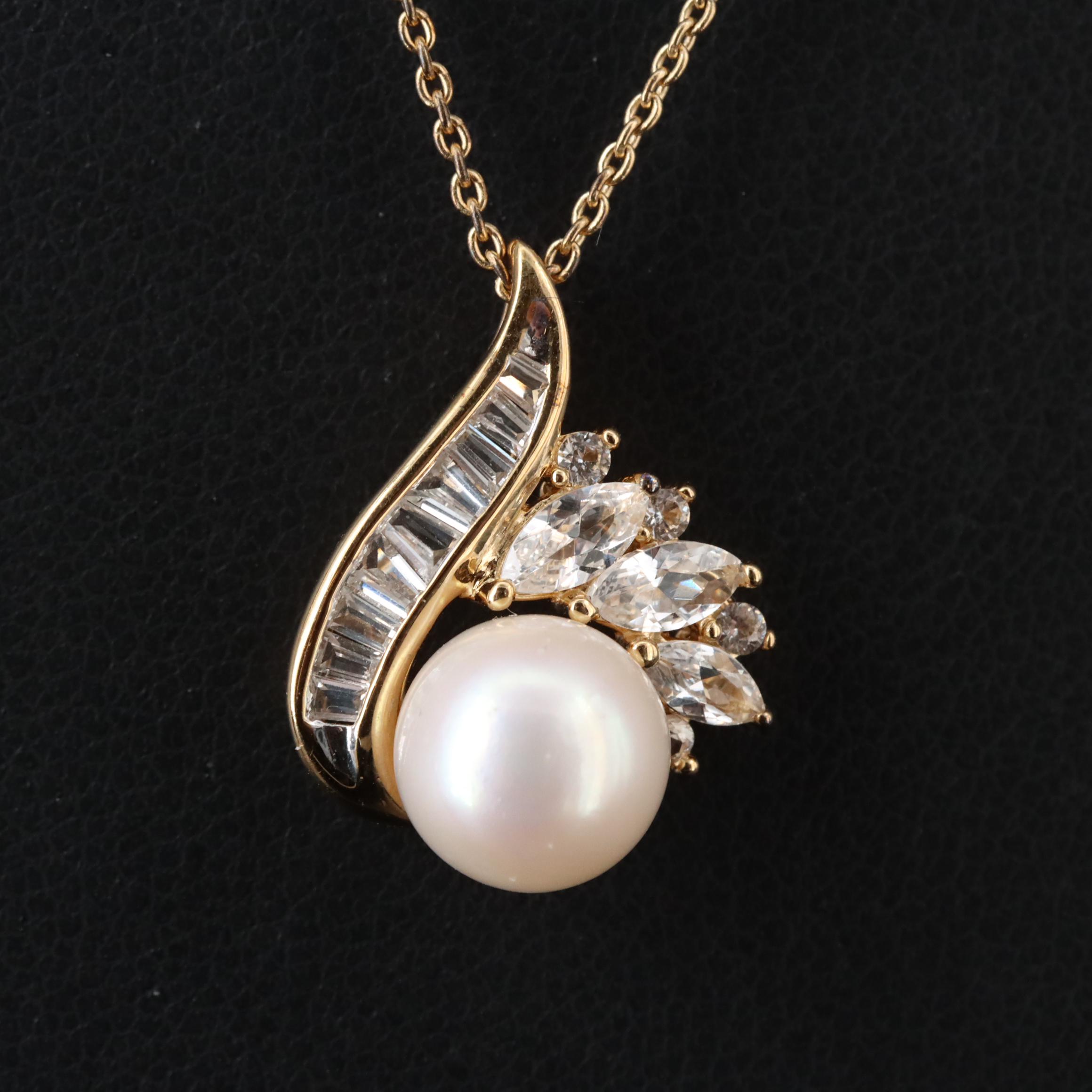 Sterling Pearl and White Sapphire Pendant Necklace