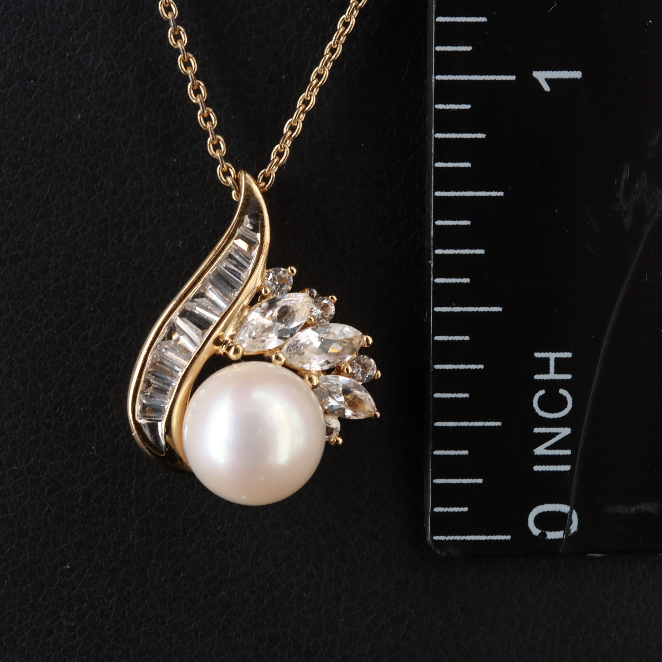 Sterling Pearl and White Sapphire Pendant Necklace