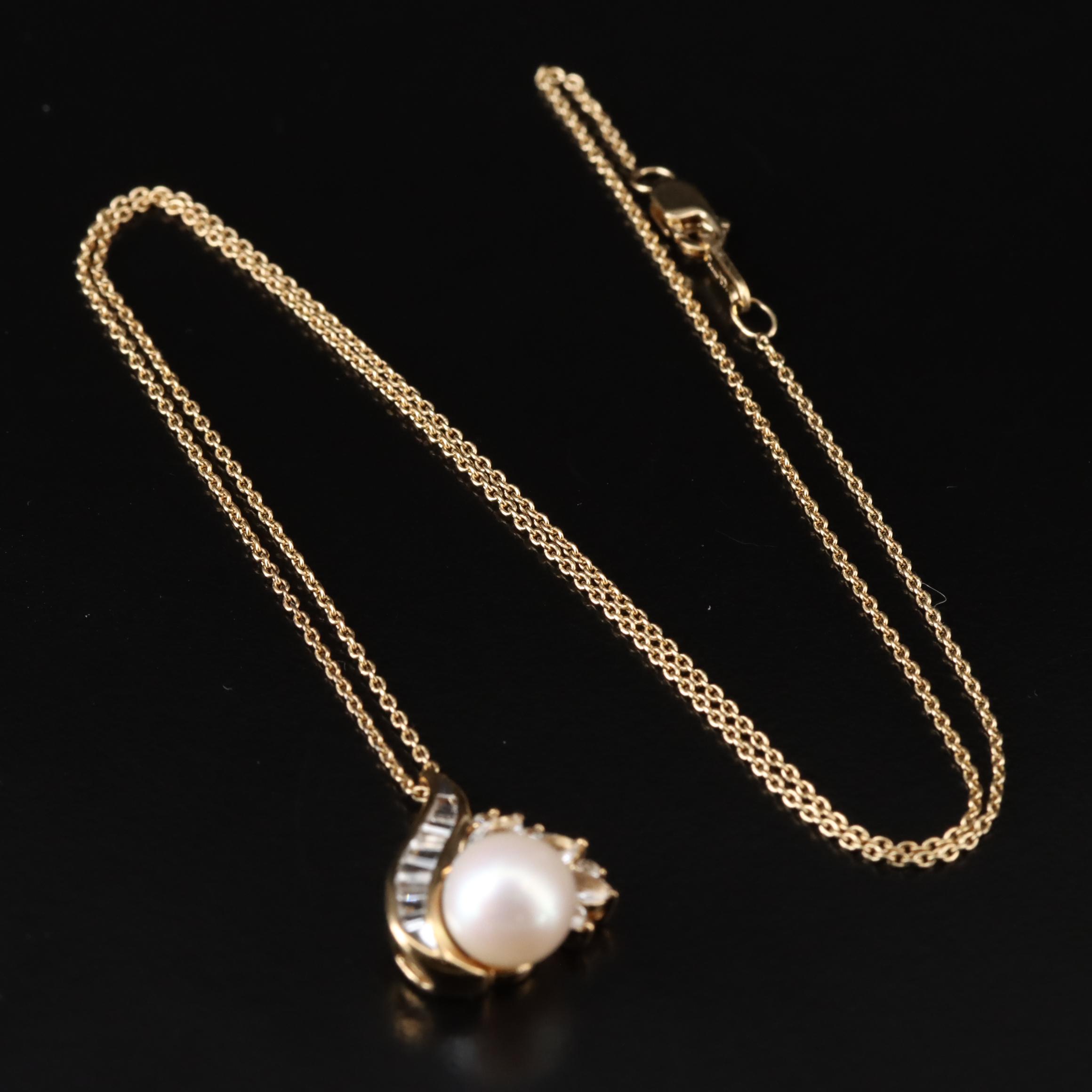 Sterling Pearl and White Sapphire Pendant Necklace