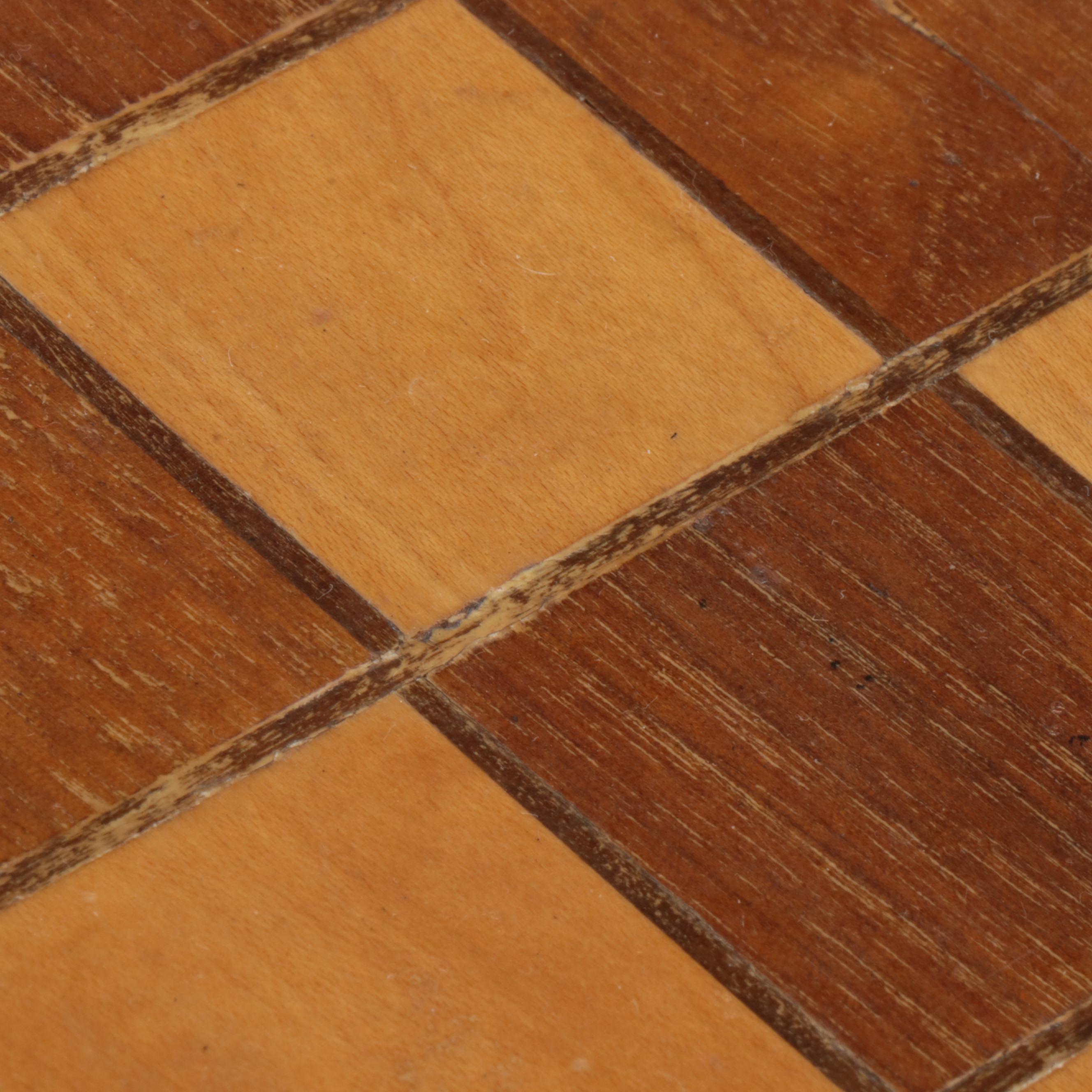 Inlaid Wood Checkerboard with Game Pieces, Early 20th Century
