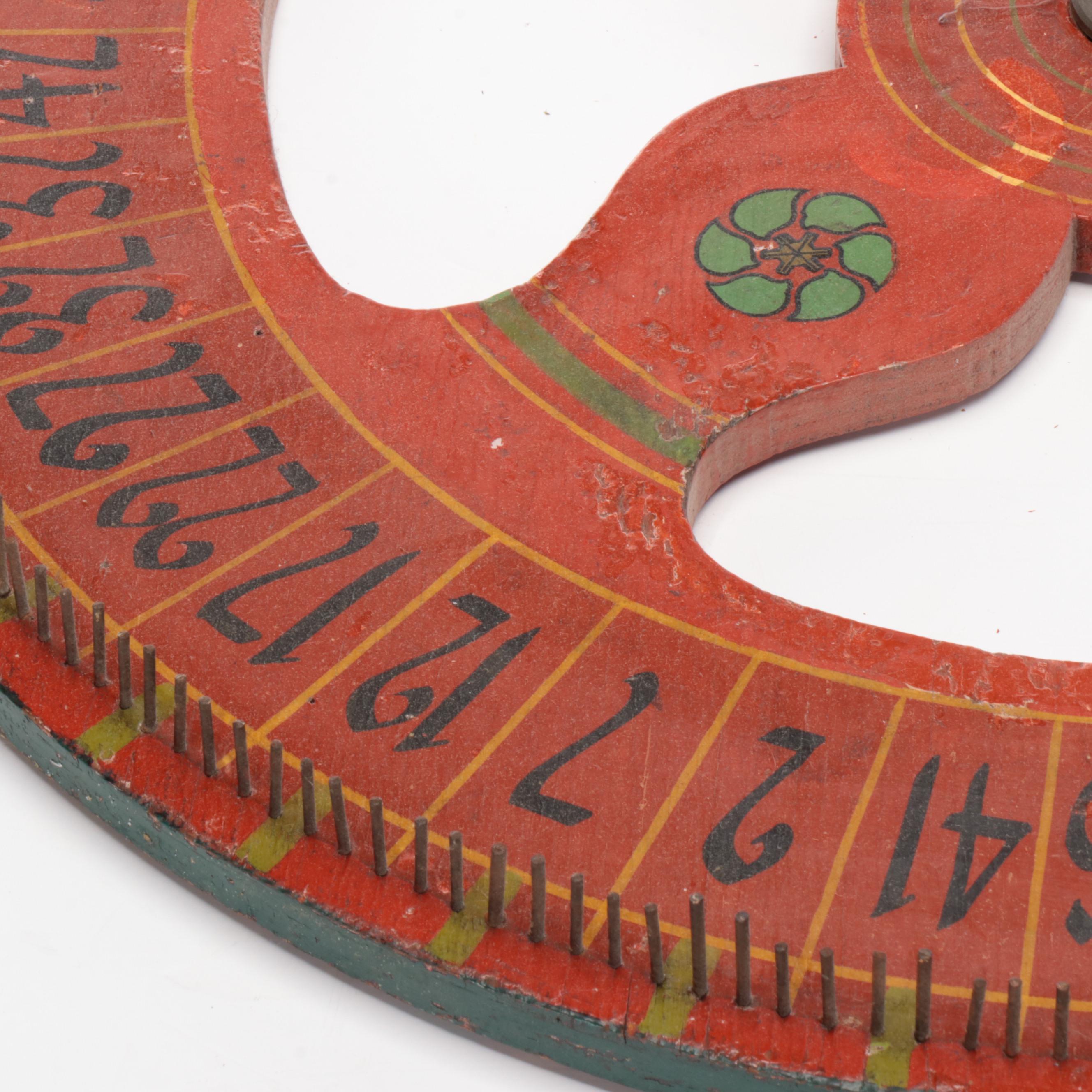 Hand-Painted Wood Carnival Game Wheel, Early to Mid-20th Century