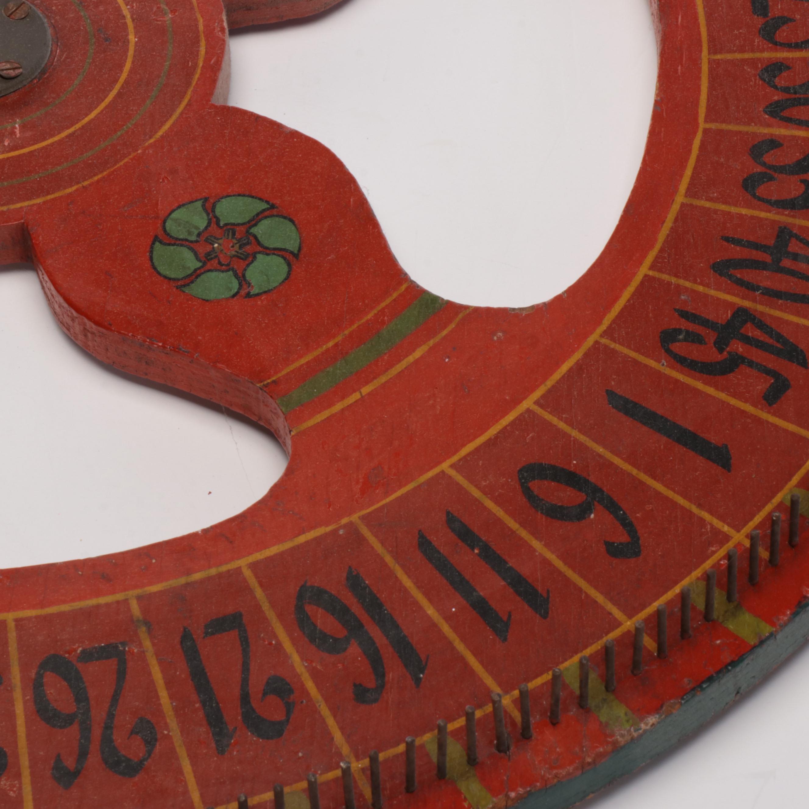 Hand-Painted Wood Carnival Game Wheel, Early to Mid-20th Century