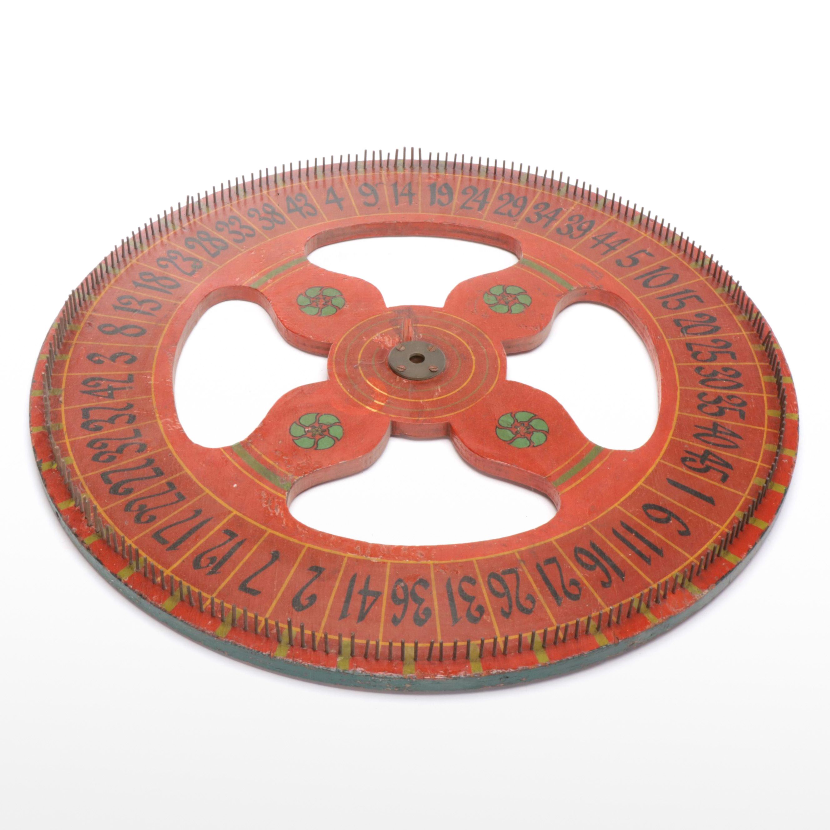 Hand-Painted Wood Carnival Game Wheel, Early to Mid-20th Century
