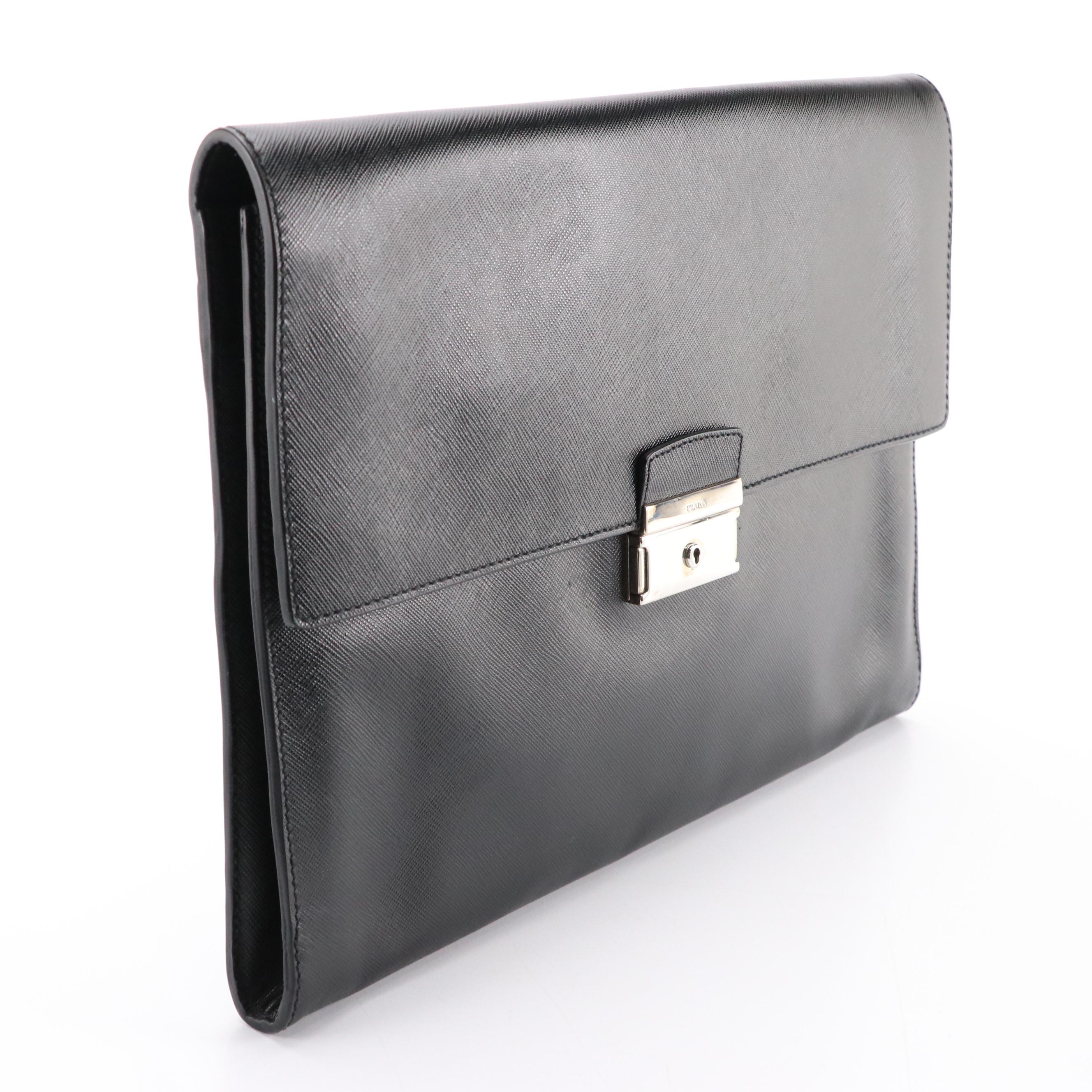 Prada Document Travel Case in Black Saffiano Leather