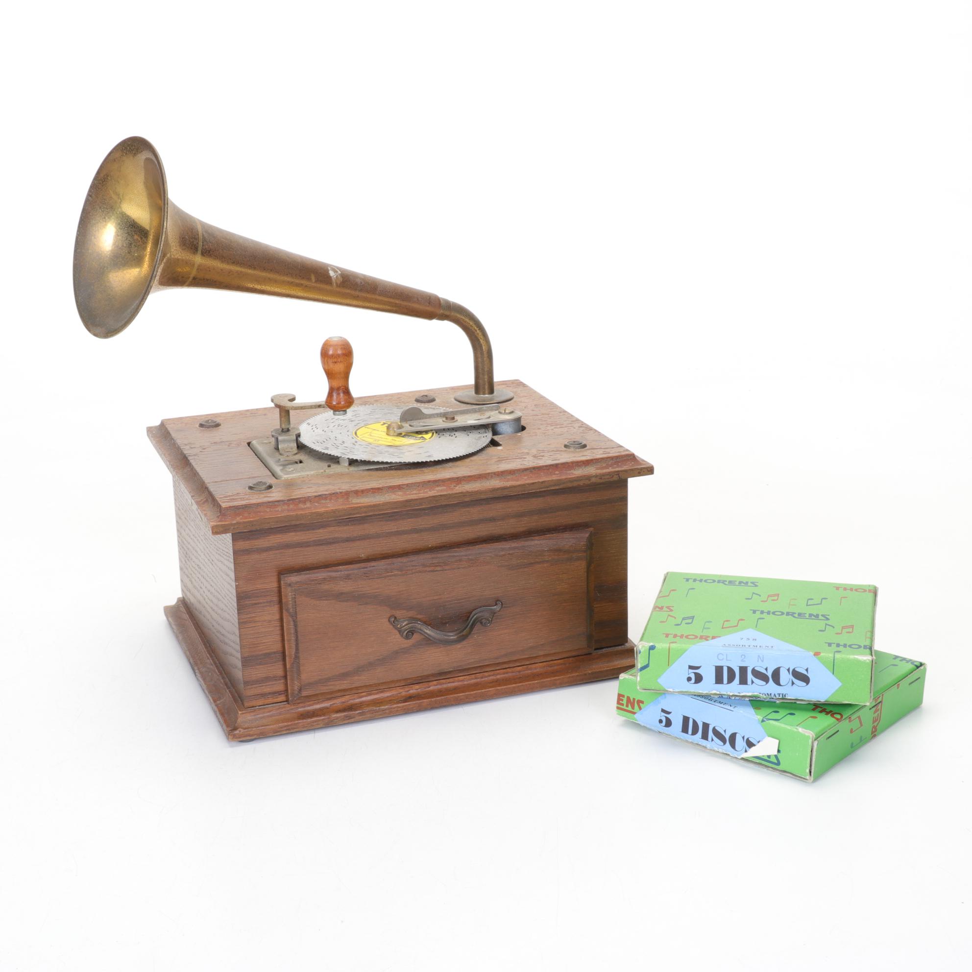 Thorens Automatic Music Box with Musical Disc Collection