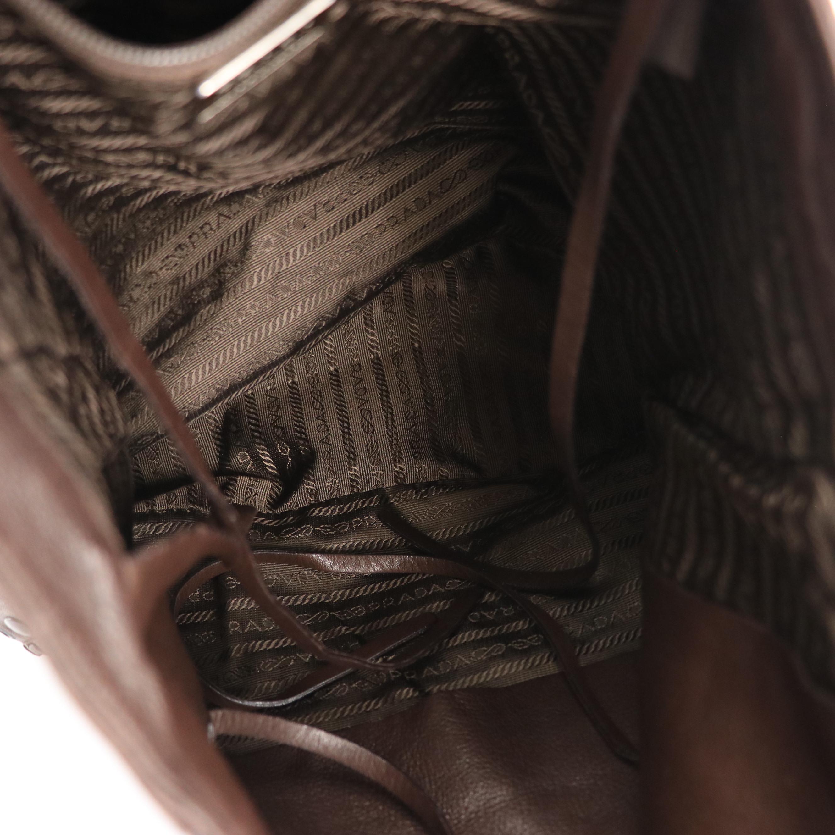 Prada Nylon and Leather Soft Tote with Grommet/Stud/Whipstitch Detailing