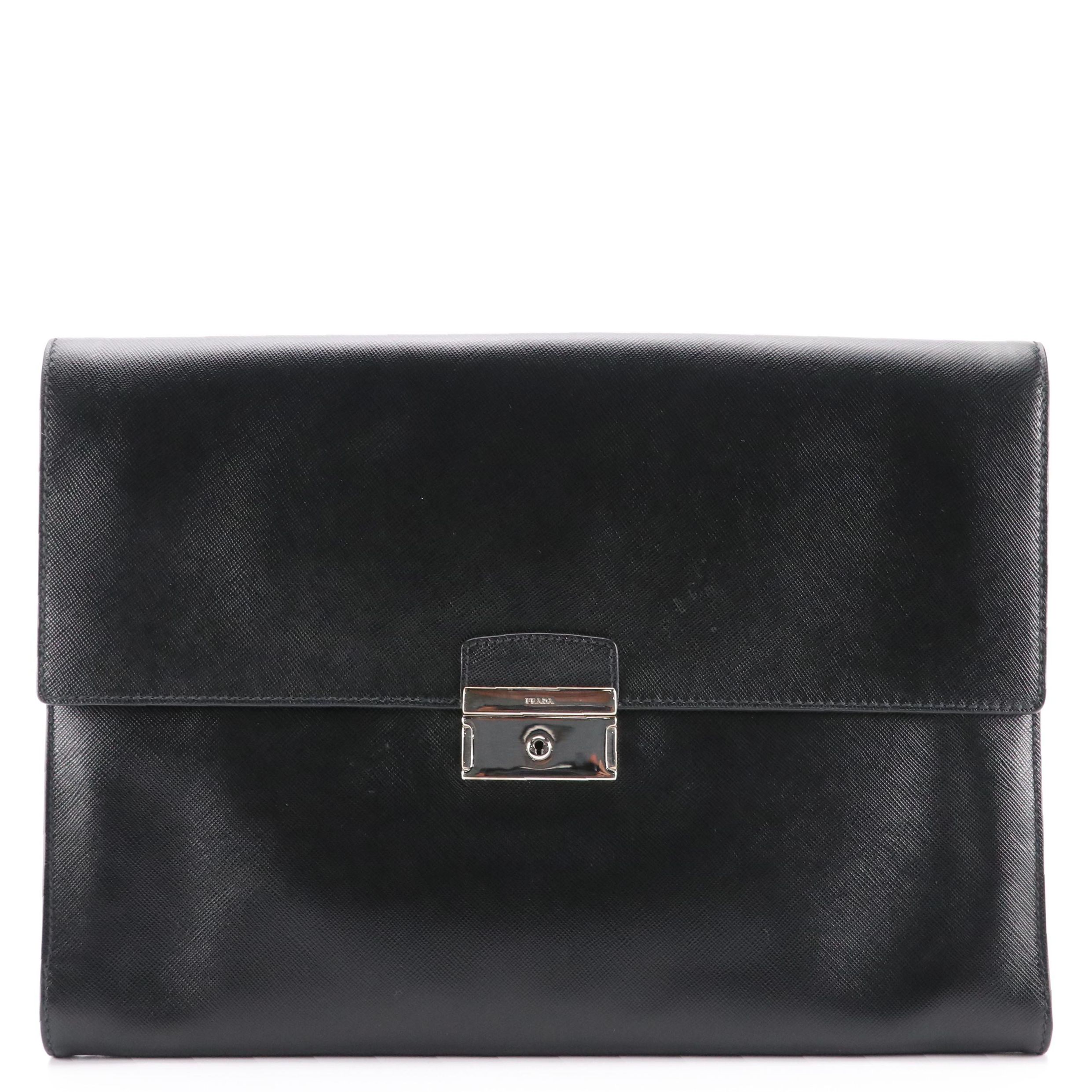 Prada Document Travel Case in Black Saffiano Leather
