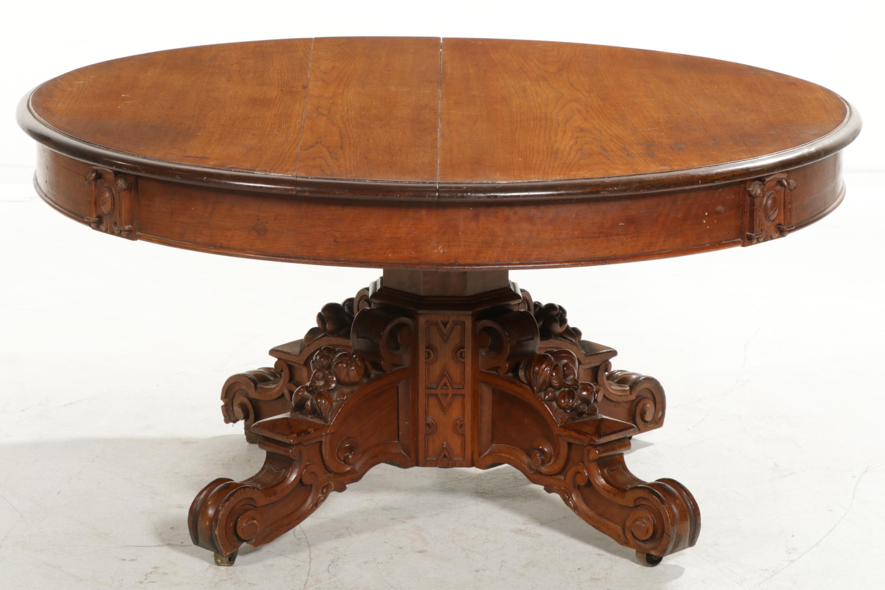 Victorian Carved Walnut Dining Table, Storage Sideboard and Chairs