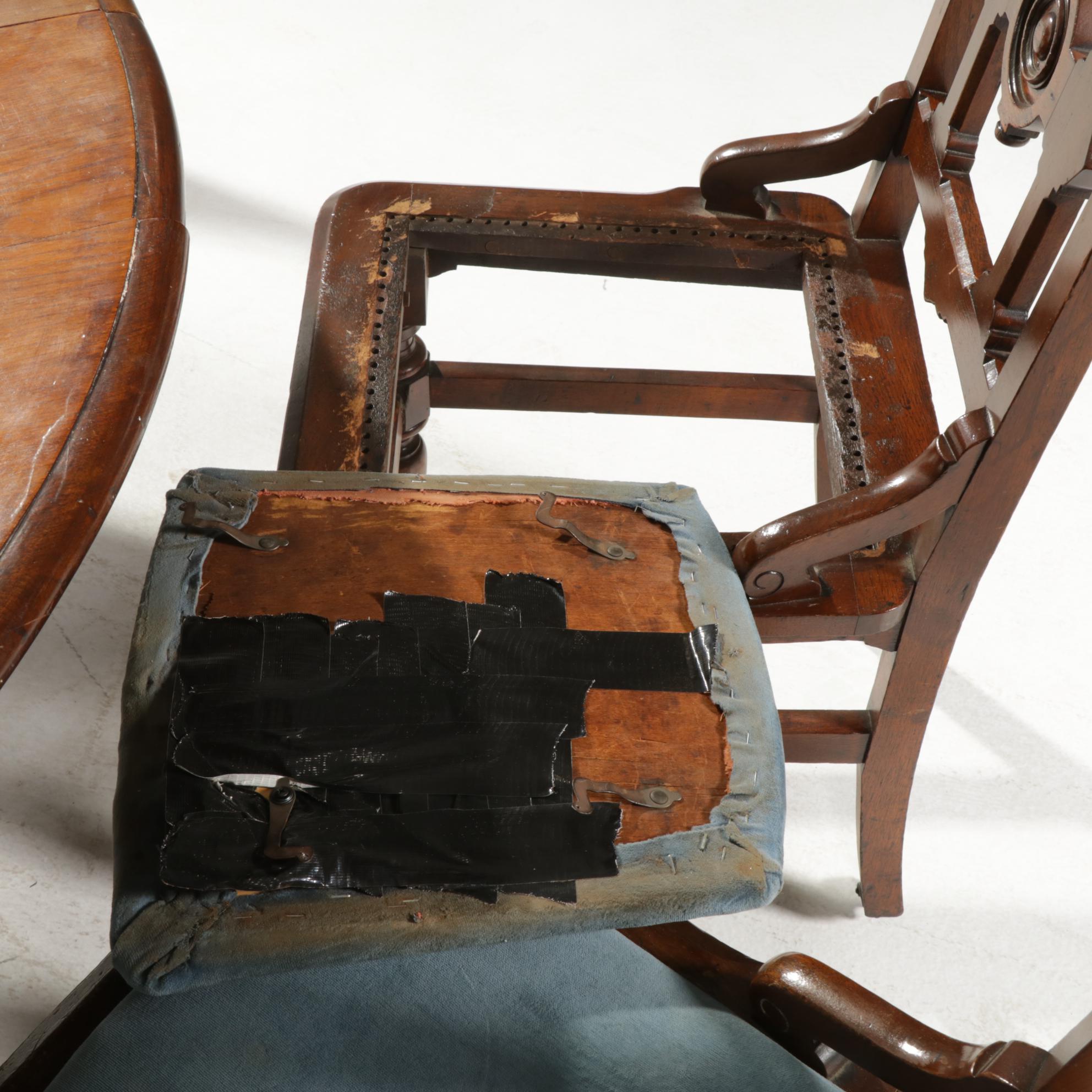 Victorian Carved Walnut Dining Table, Storage Sideboard and Chairs