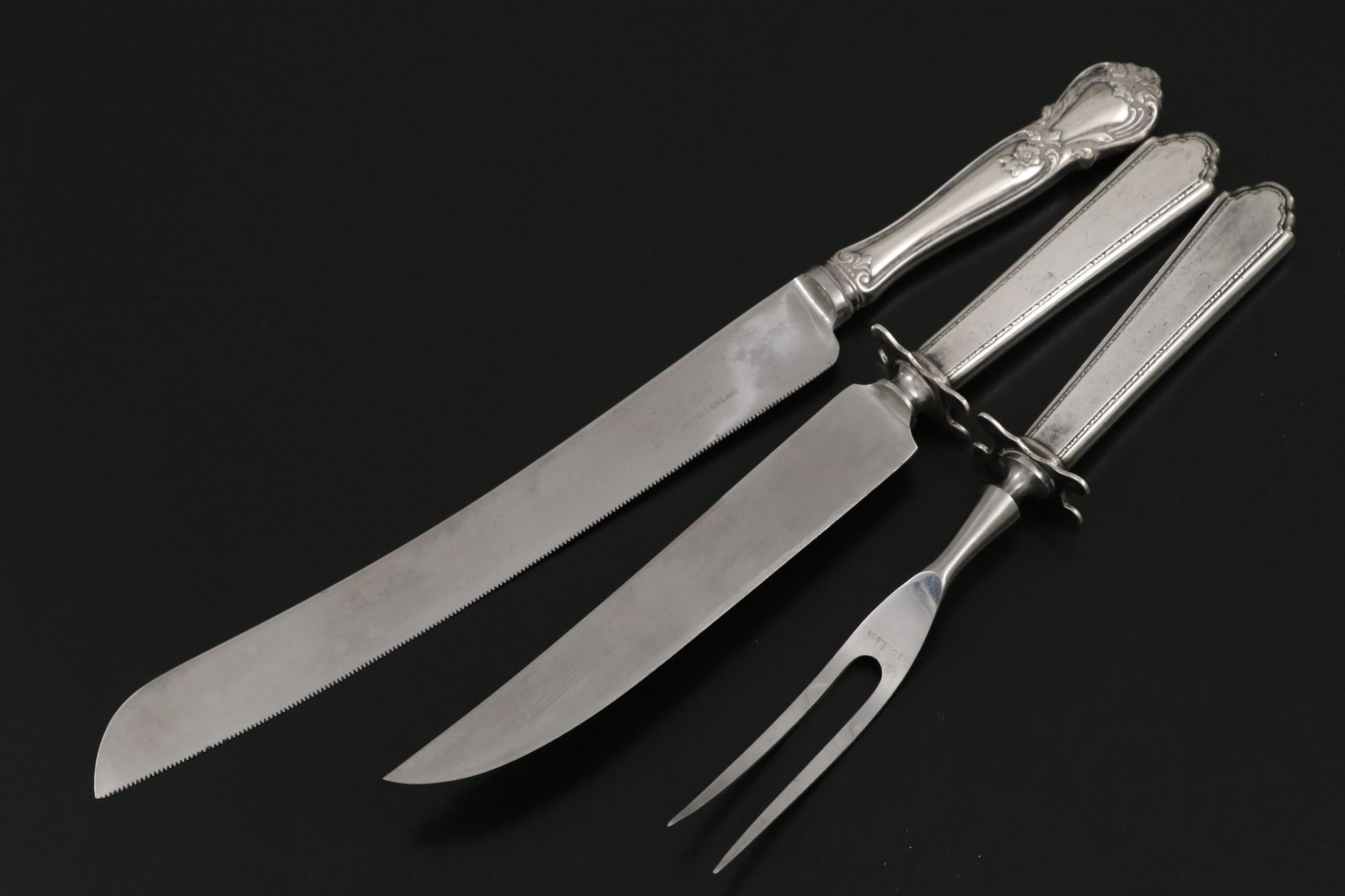 Lunt Sterling Silver Carving Set with Web Sterling Silver Knife and More