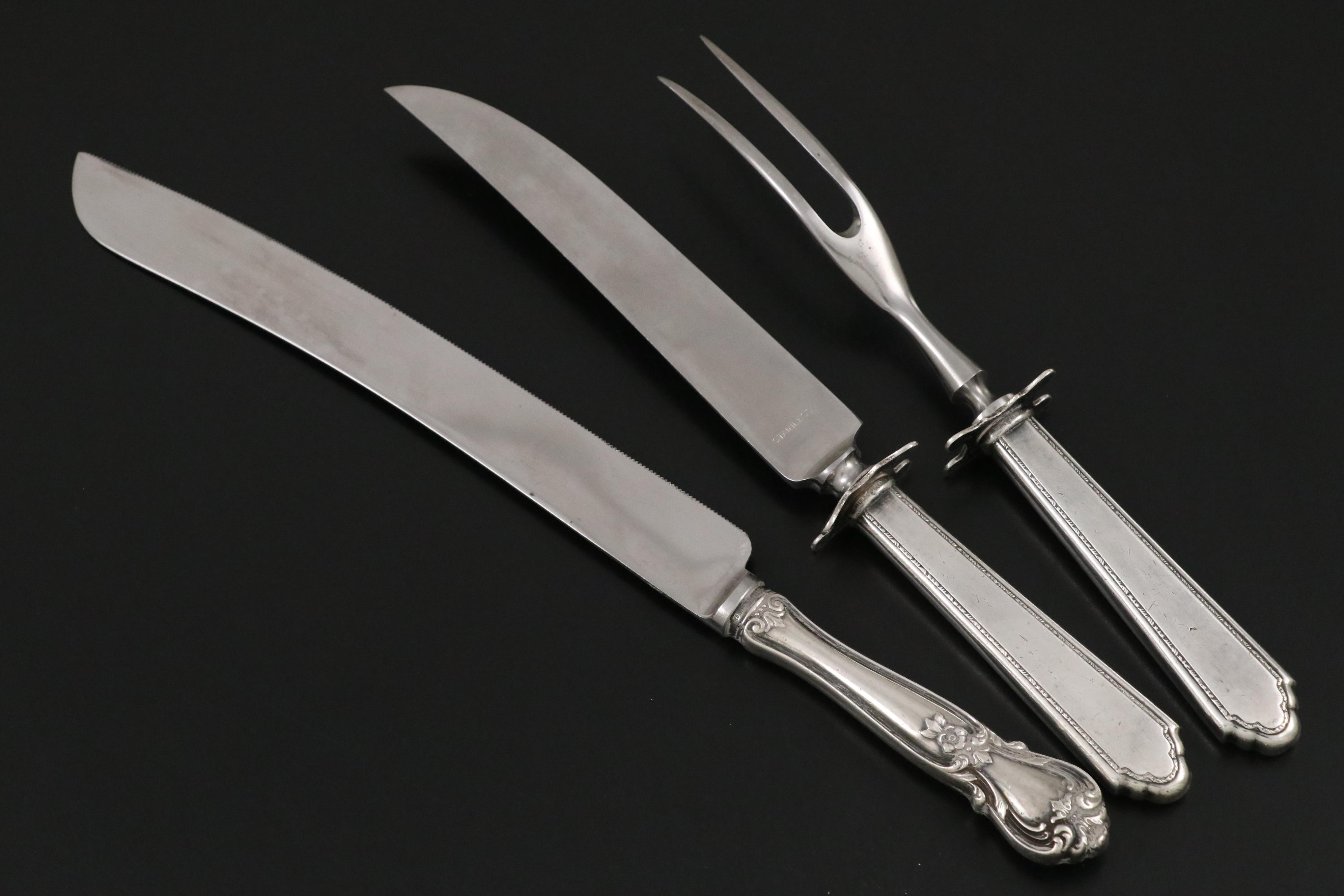 Lunt Sterling Silver Carving Set with Web Sterling Silver Knife and More