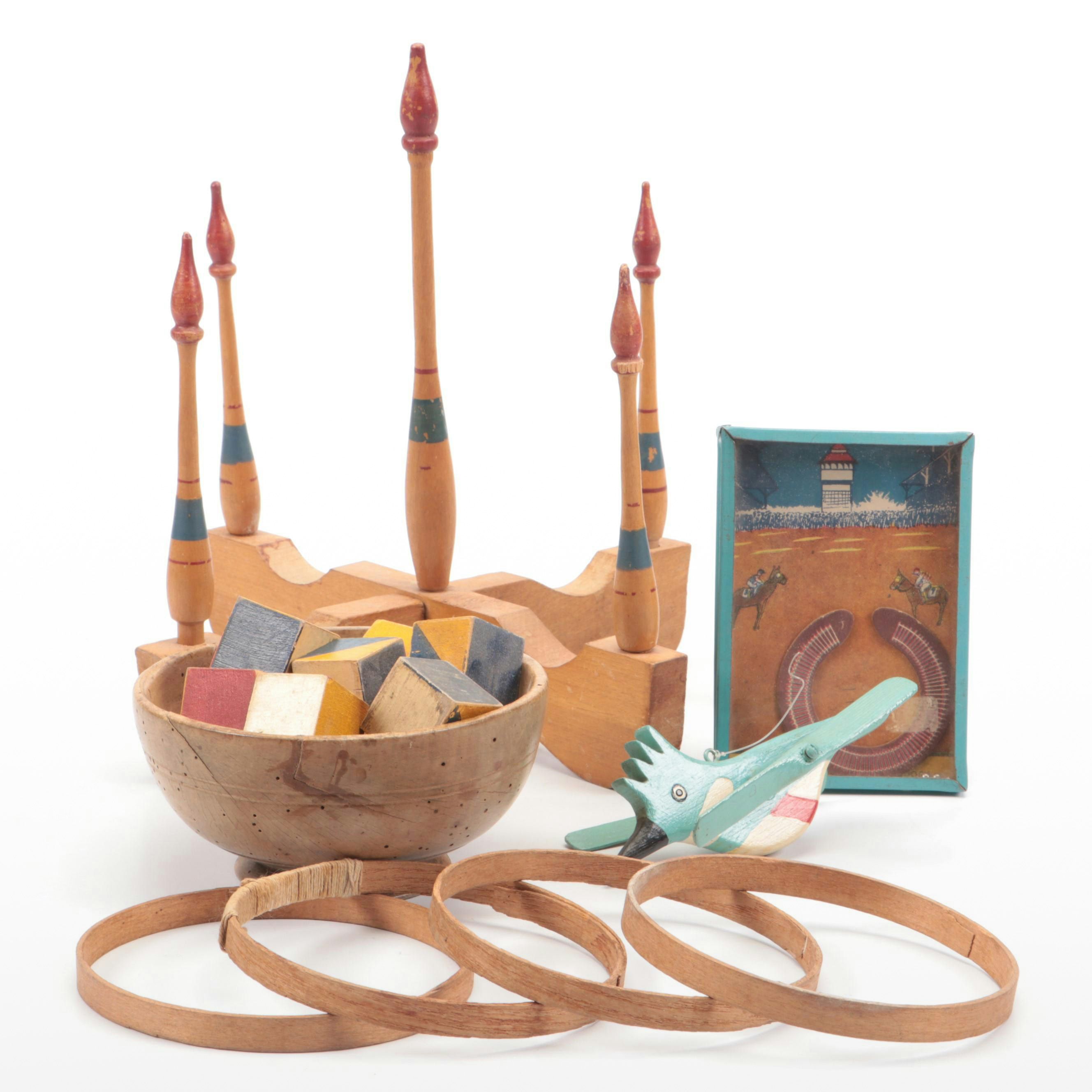 Hand-Painted Wood Ring Toss with Handmade Wood Blocks and More